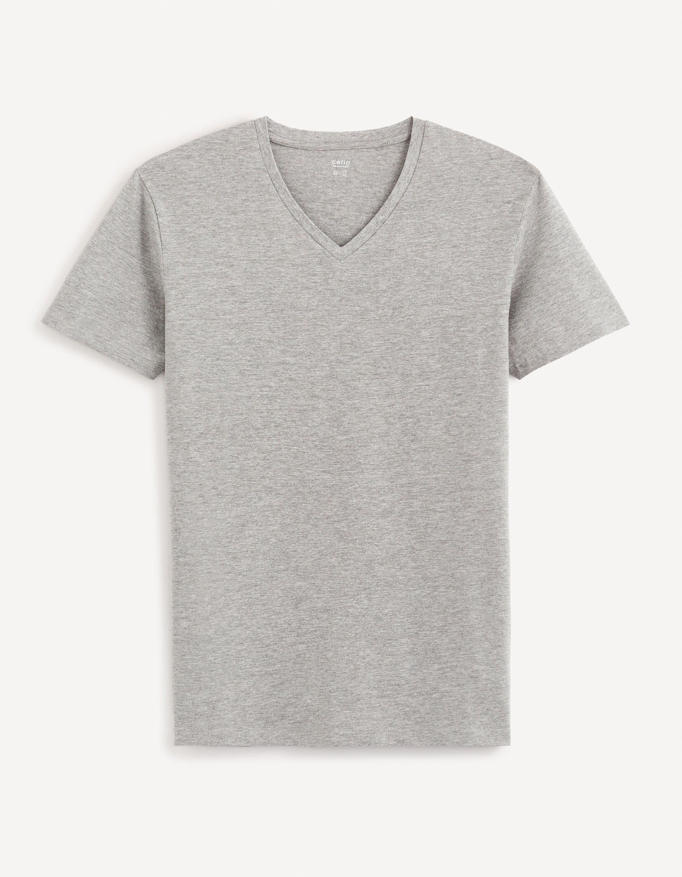 T-shirt col V coton viscose stretch - gris chin&eacute;