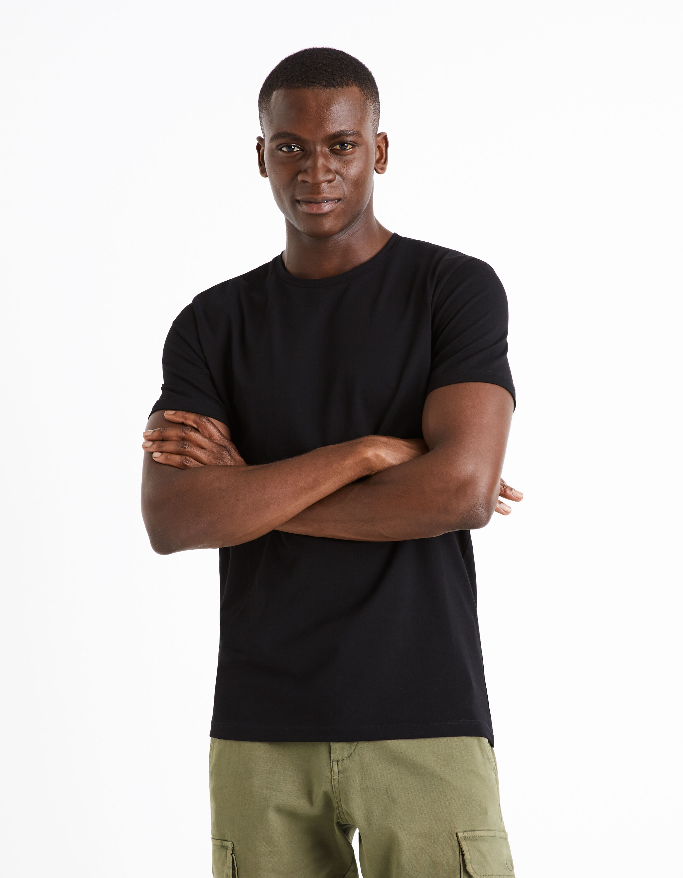 T-shirt col rond coton stretch - noir