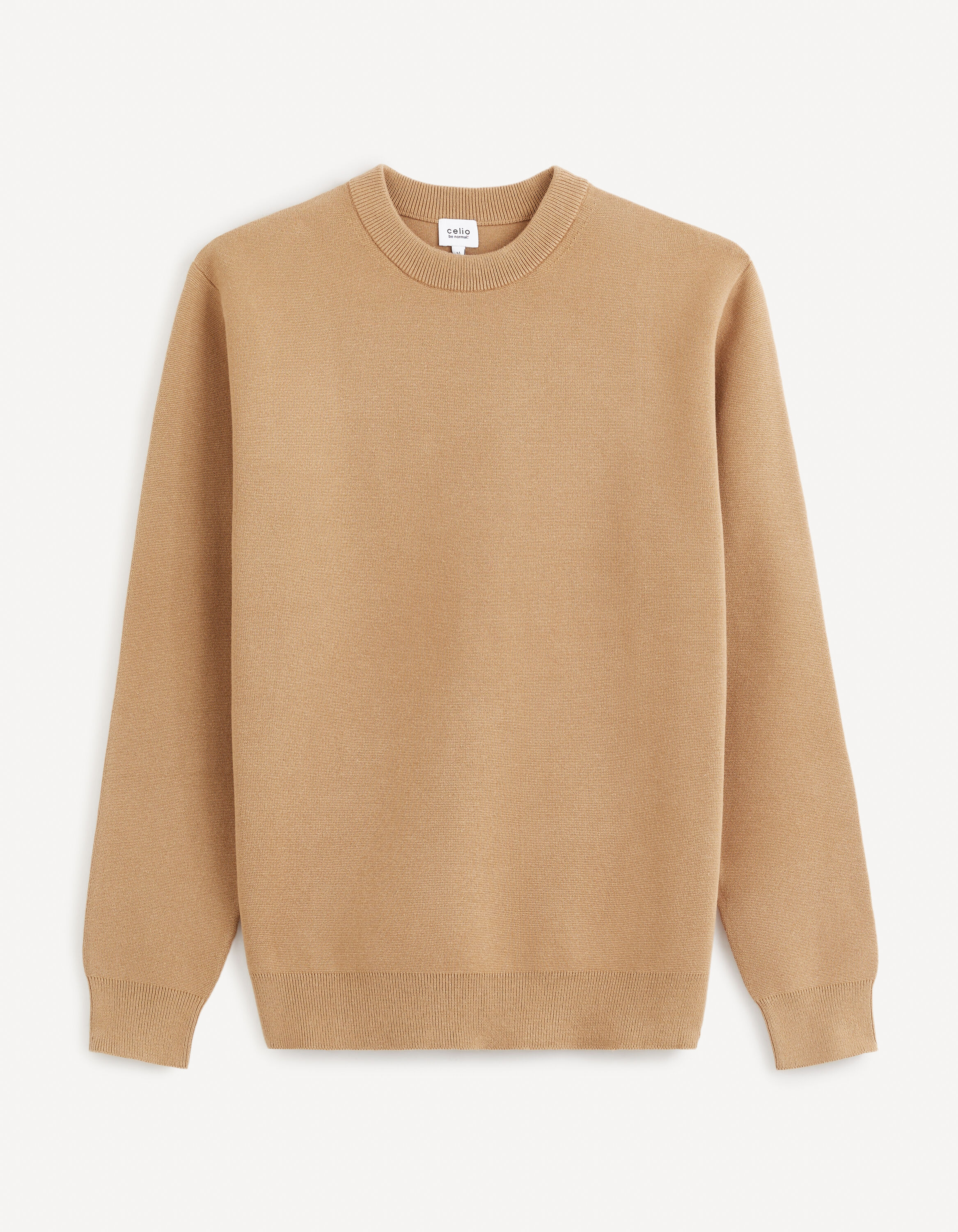 Pull col rond coton m&eacute;lang&eacute; - marron