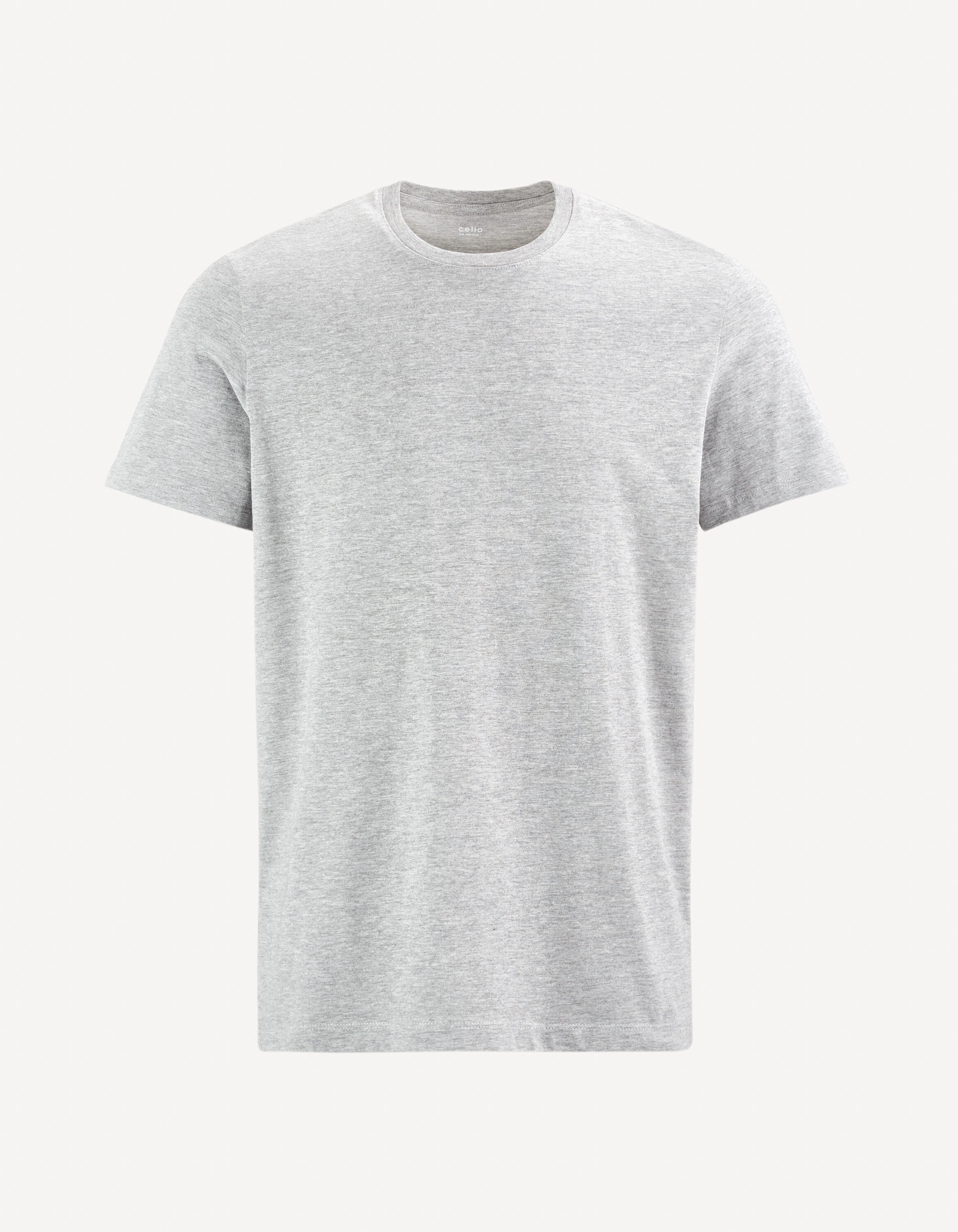 T-shirt col rond en coton m&eacute;lang&eacute; - gris chine