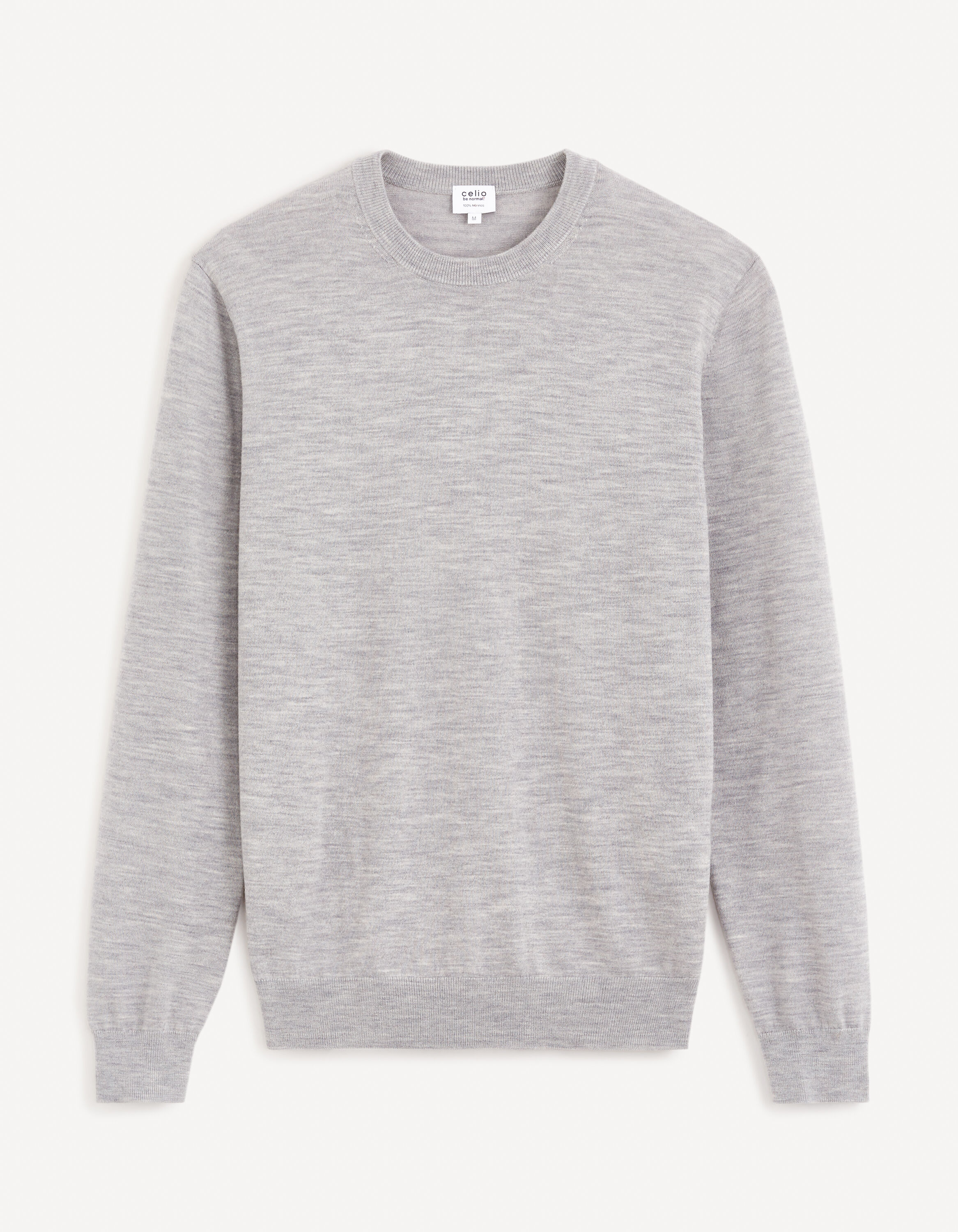 Pull col rond 100% laine m&eacute;rinos - gris chine