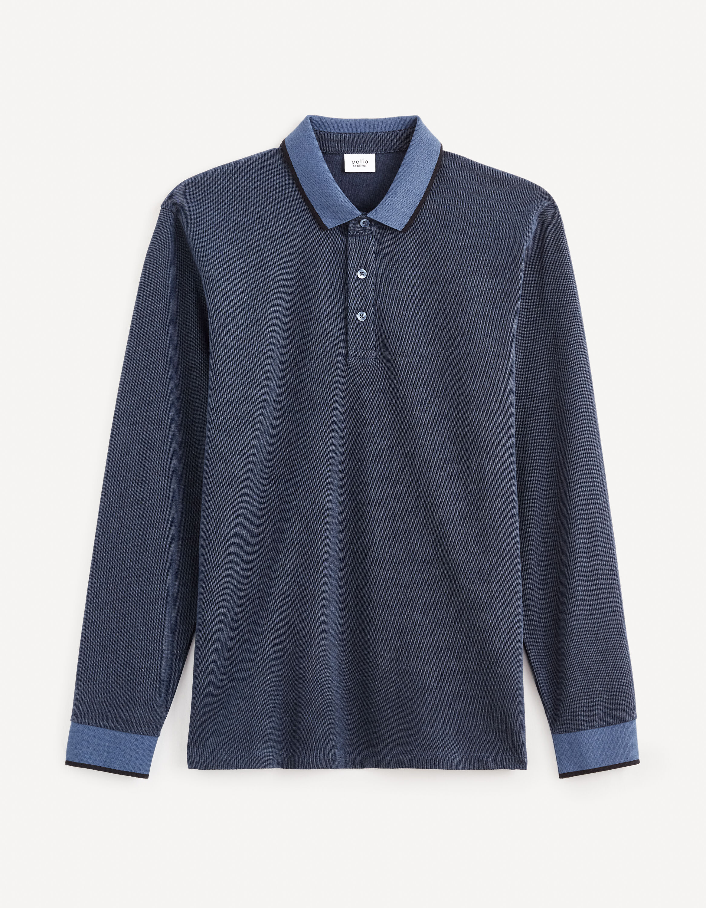 Polo manches longues 100% coton - bleu indigo