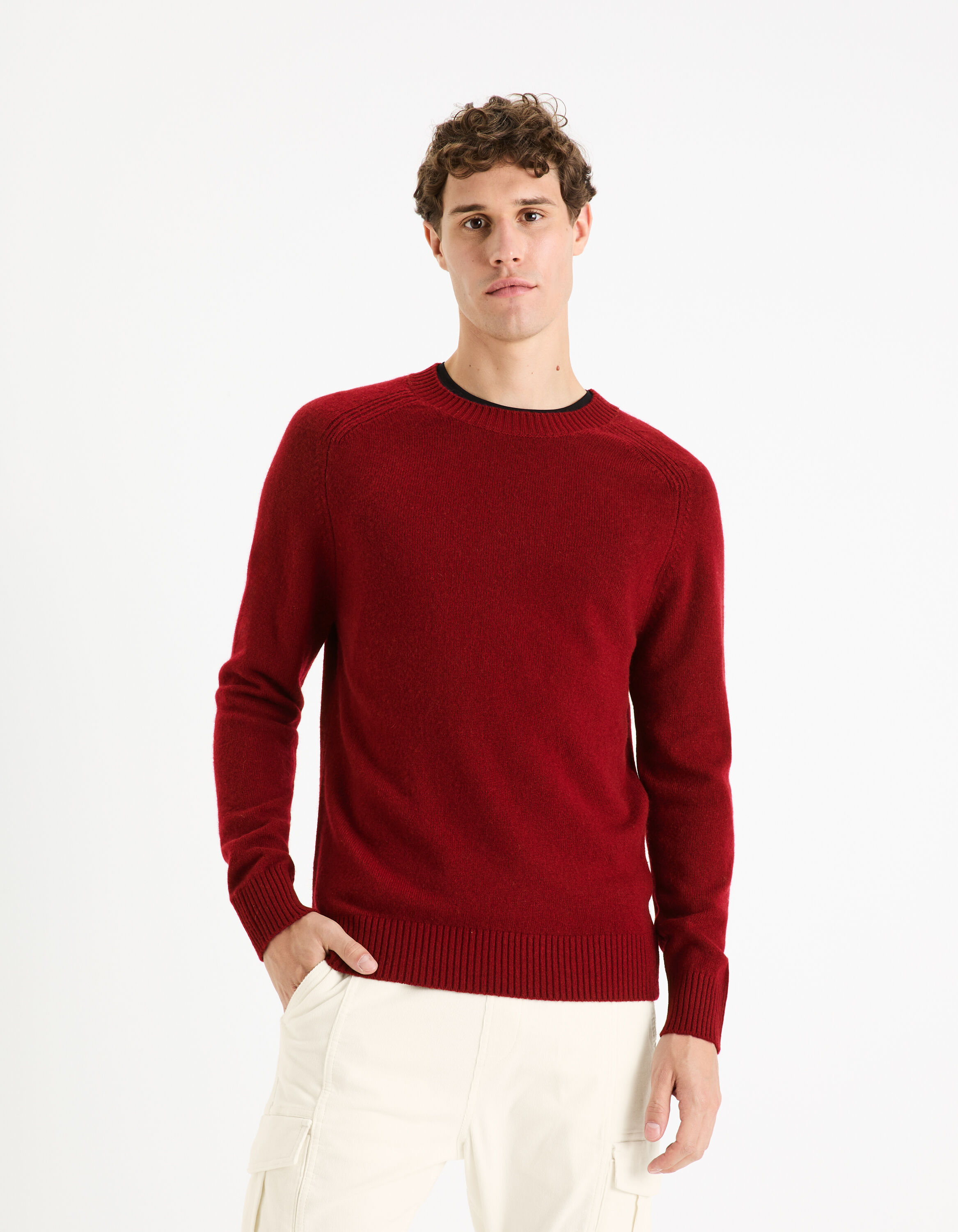 Pull col rond 100% lambswool - bordeaux