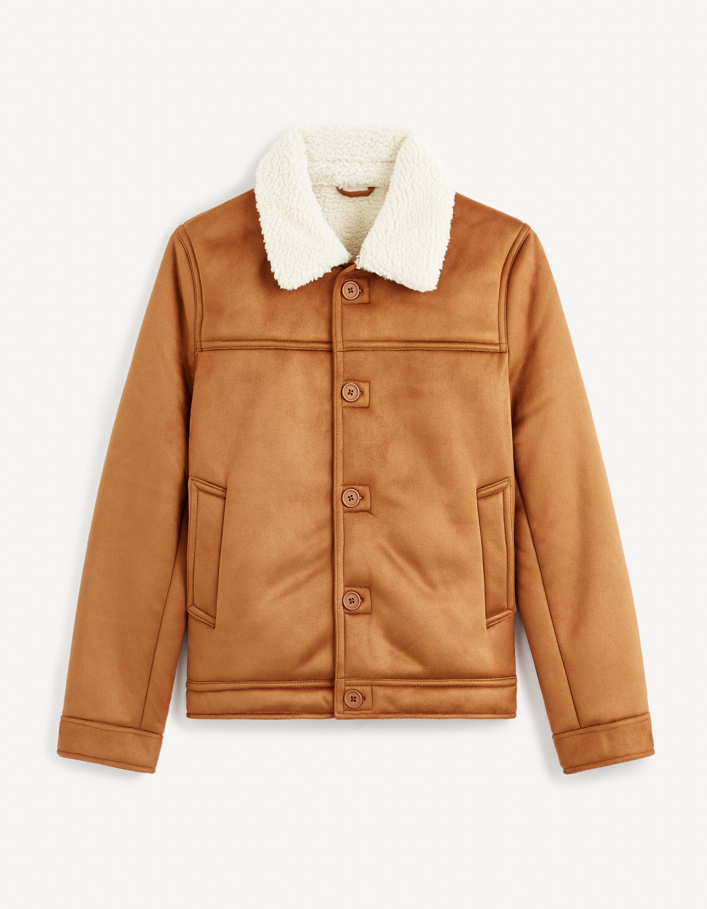 Veste en faux daim doubl&eacute; sherpa - camel