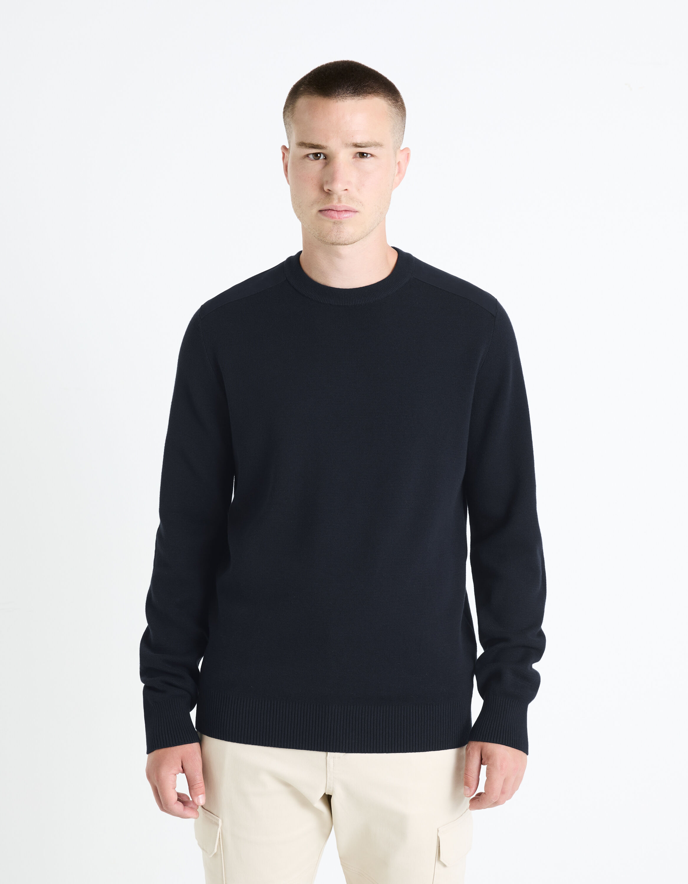 Pull col rond 100% coton - marine