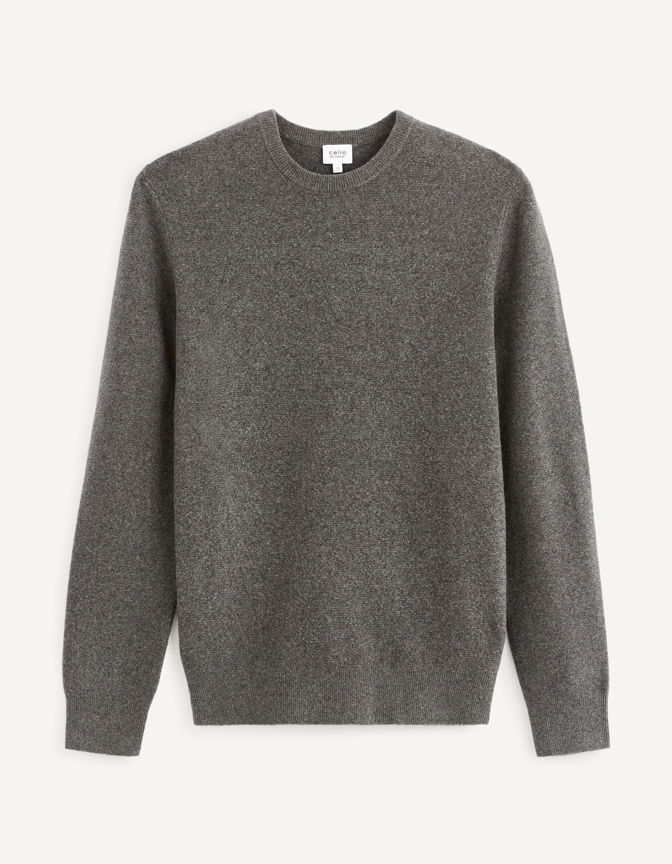 Pull col rond coton m&eacute;lang&eacute; - anthracite