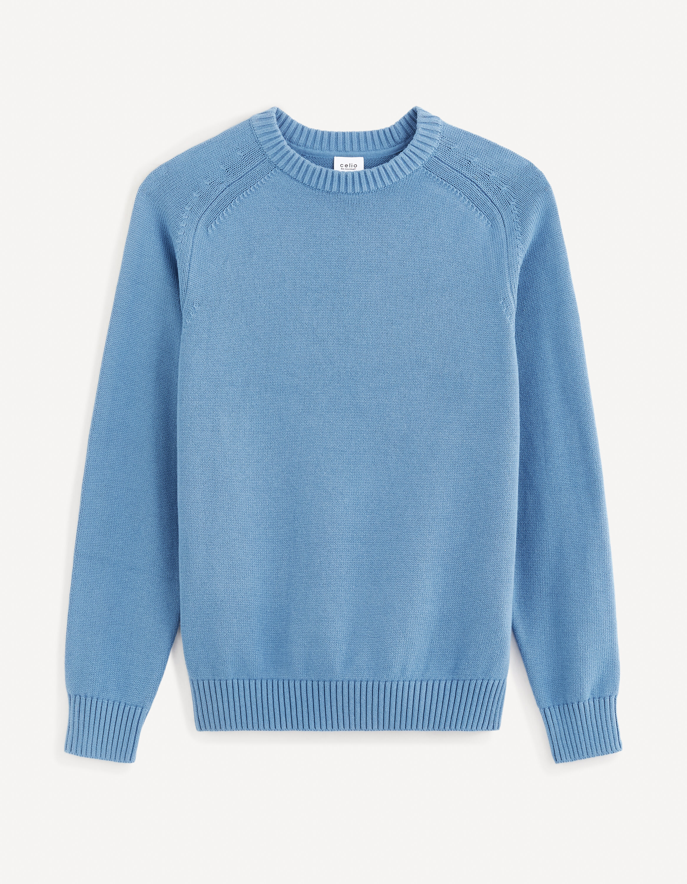 Pull col rond 100% coton - bleu