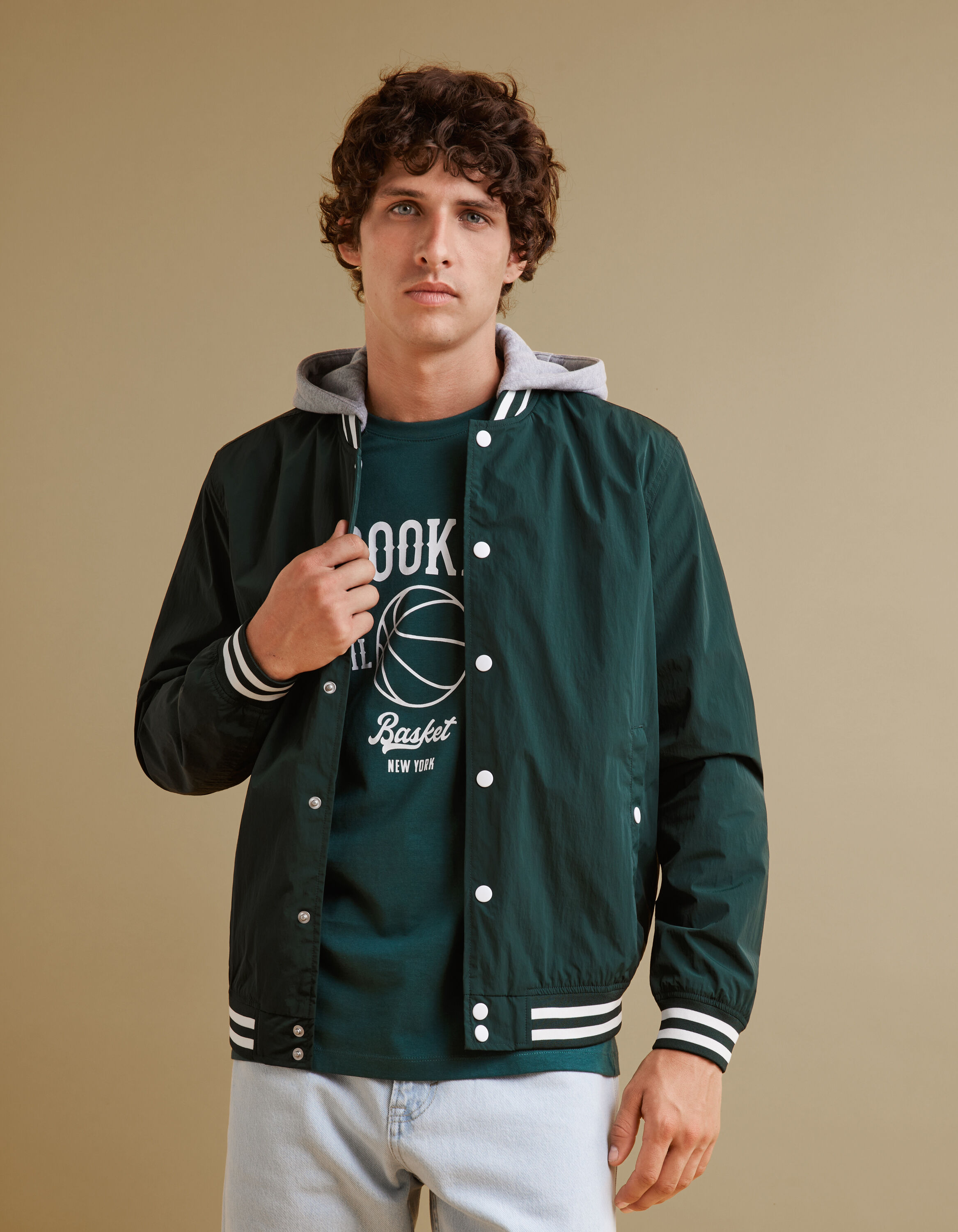 Blouson teddy &agrave; capuche - vert