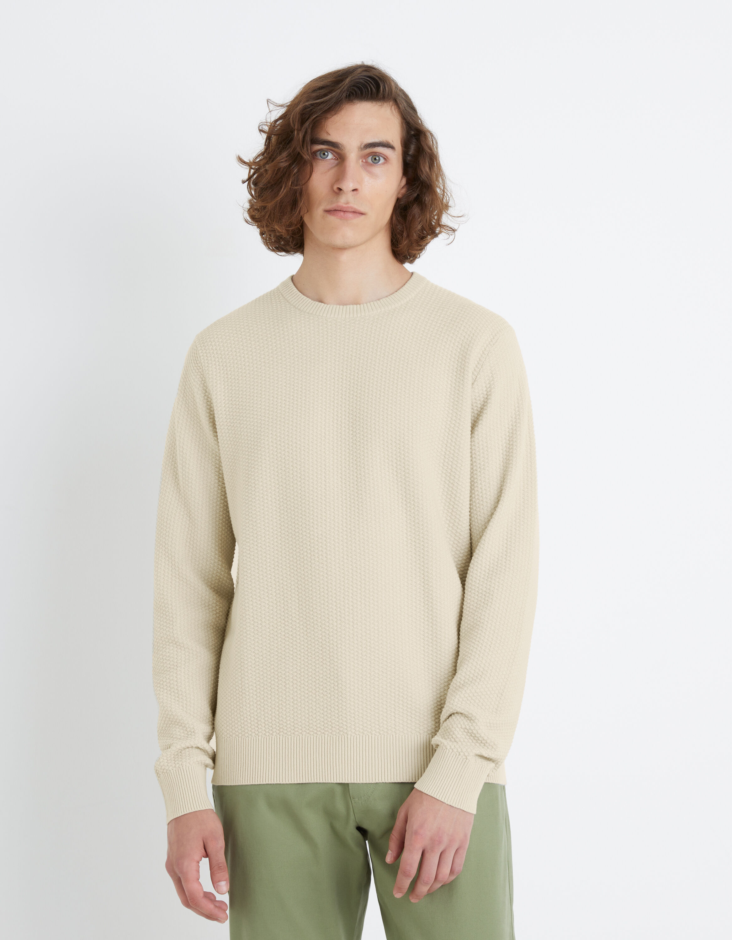 Pull col rond 100% coton - marron