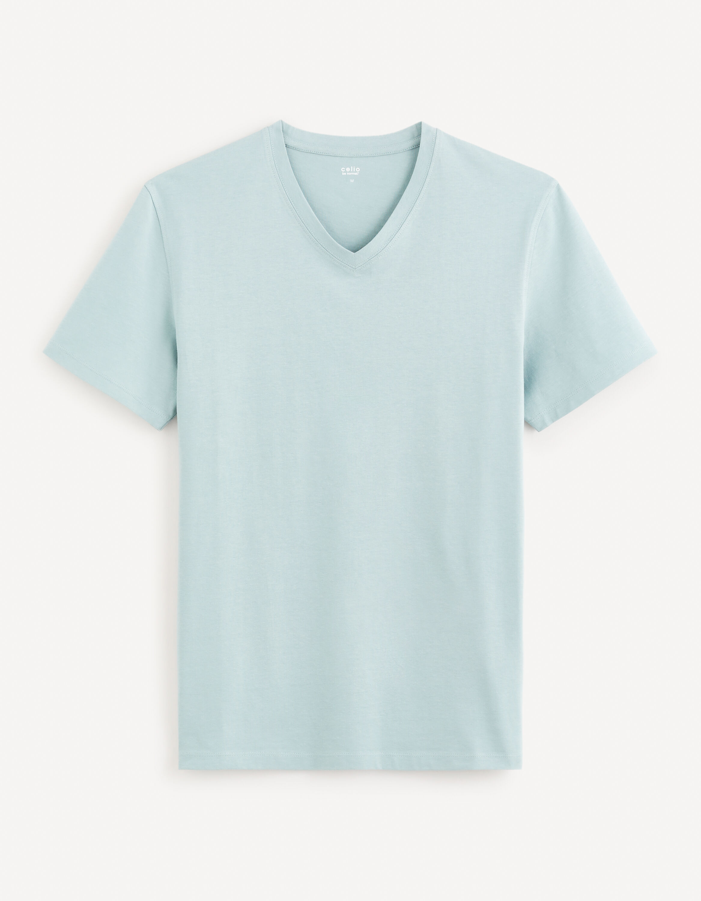 T-shirt col V 100% coton -bleu