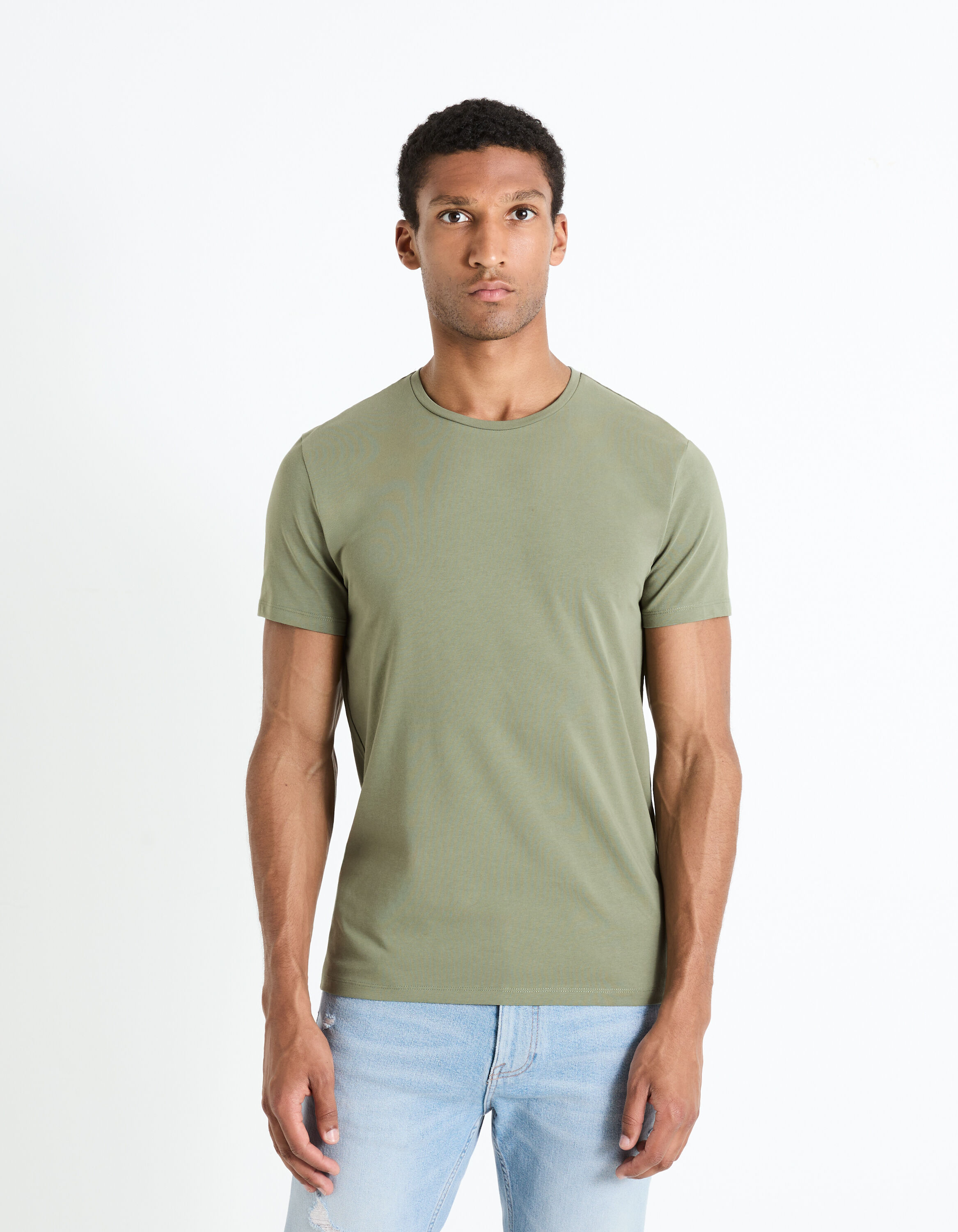 T-shirt col rond coton stretch - kaki