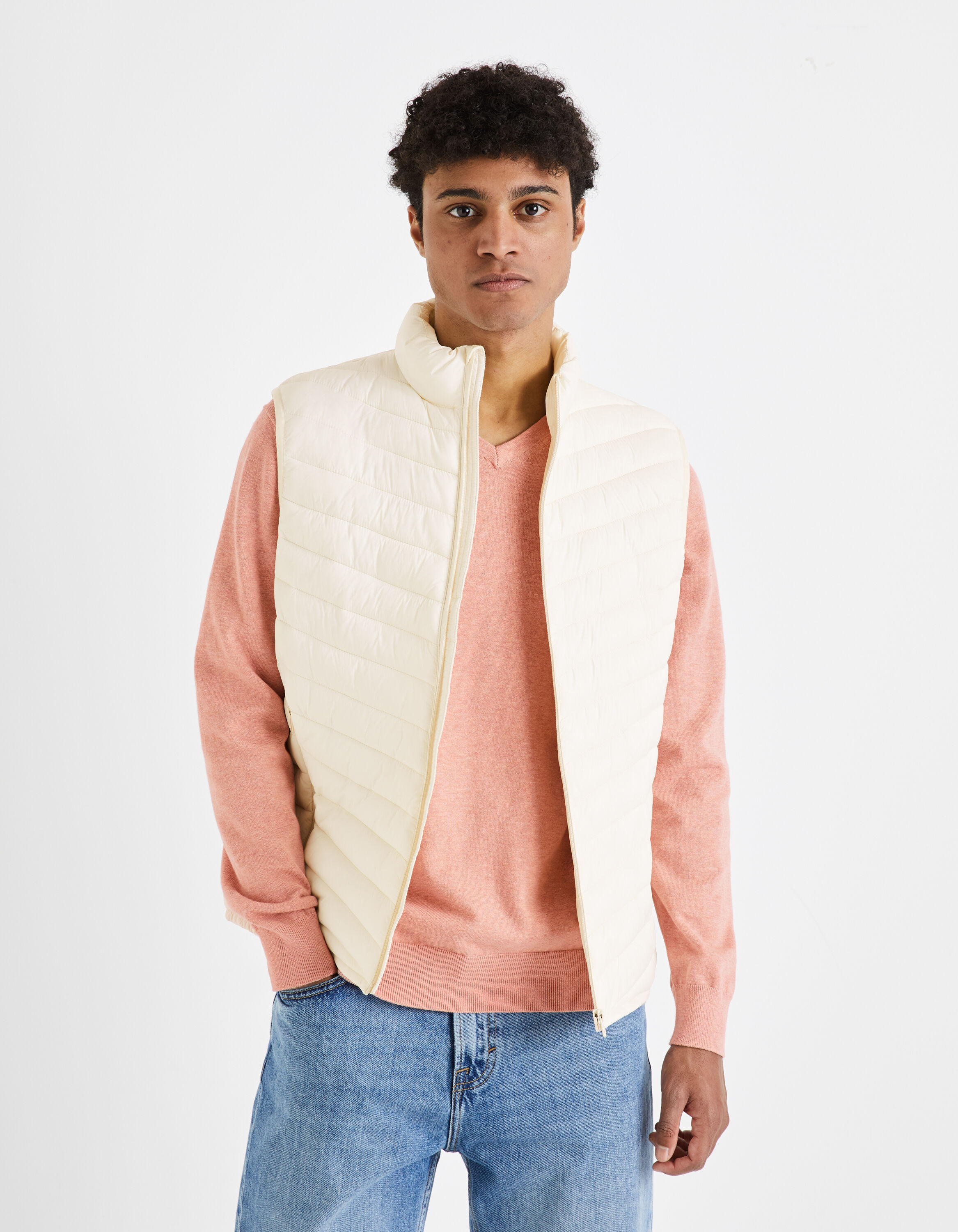 Doudoune light sans manches d&eacute;perlante - &eacute;cru