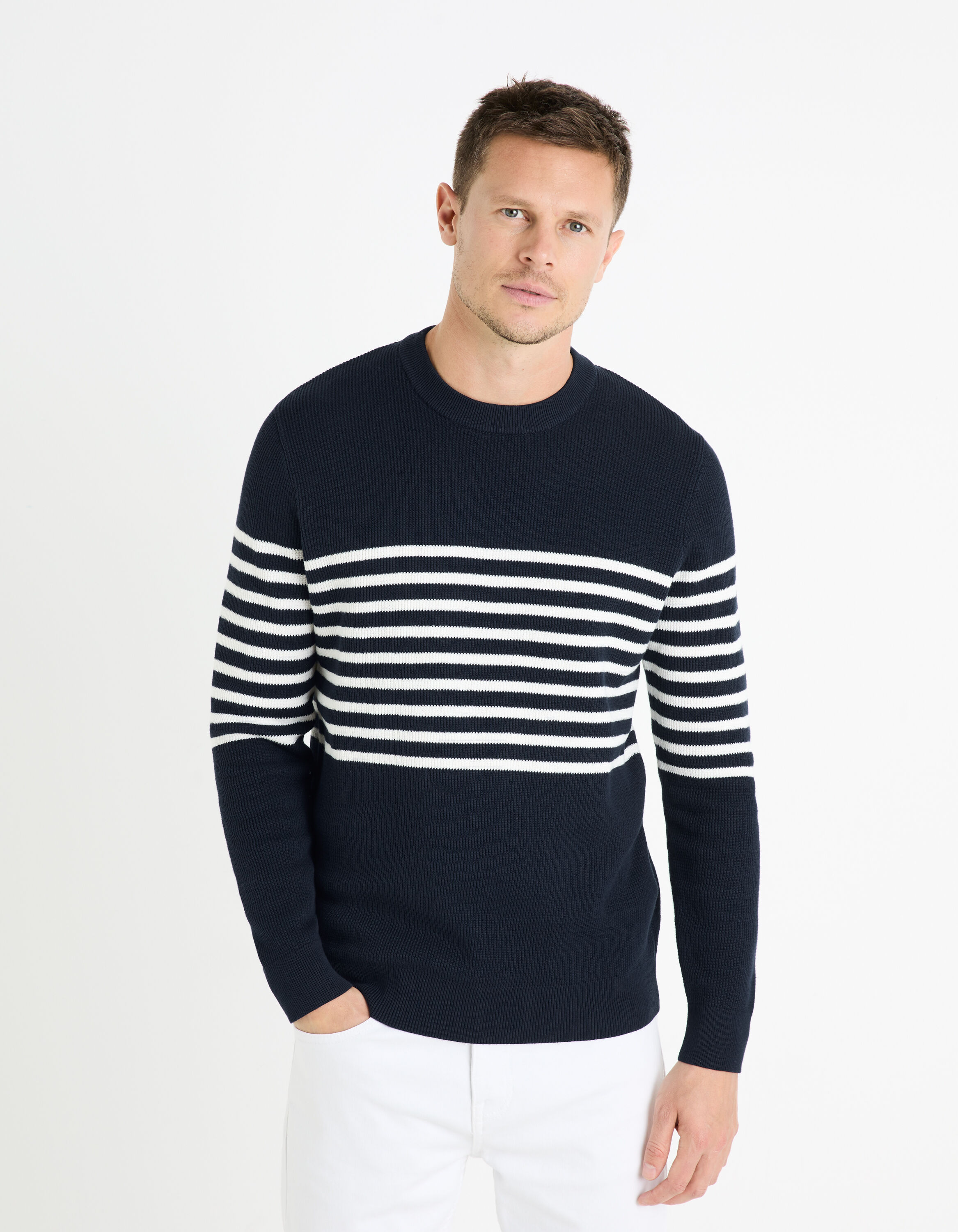 Pull col rond 100% coton - marine