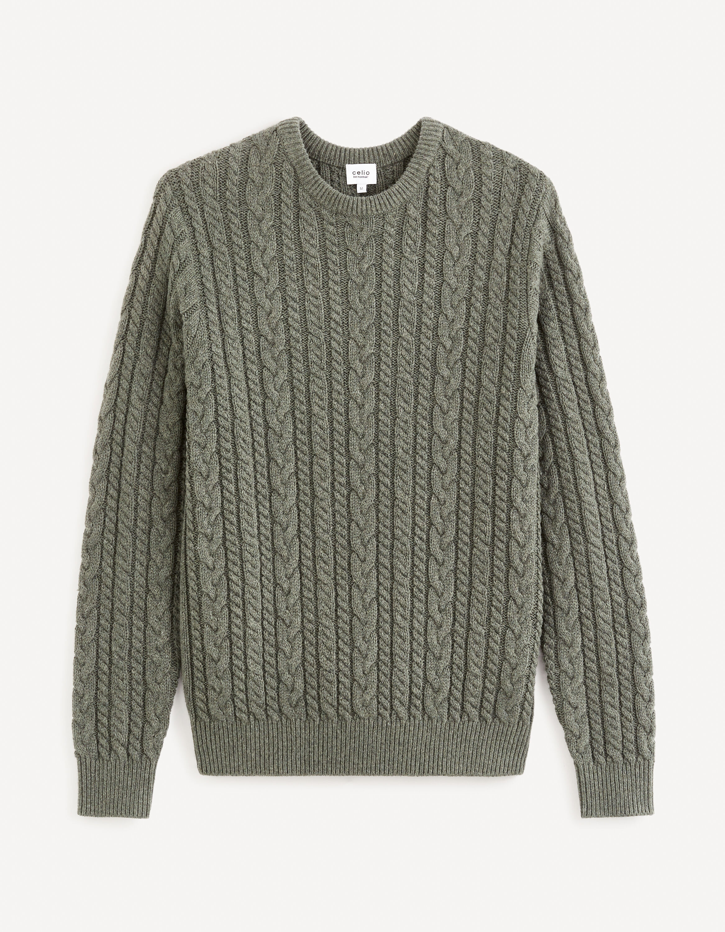 Pull col rond coton m&eacute;lang&eacute; - kaki