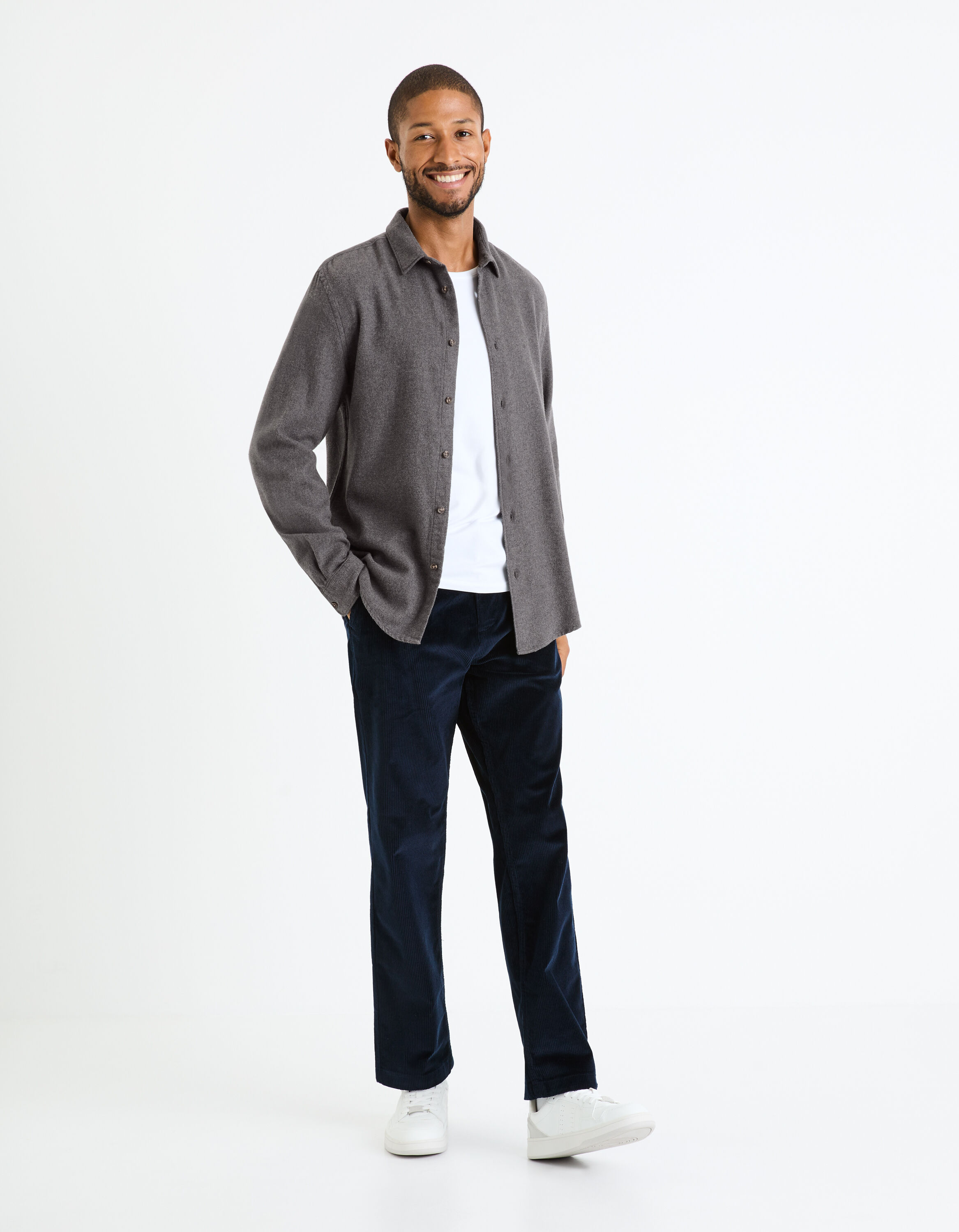 T-shirt manches longues col rond slim coton stretch - blanc