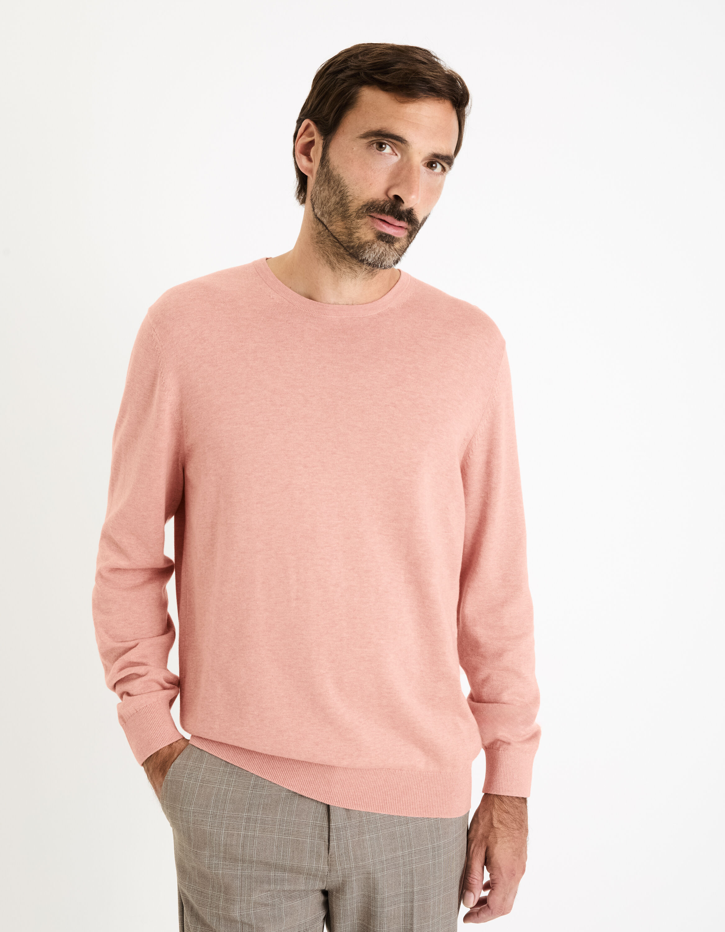 Pull col rond 100% coton - rose
