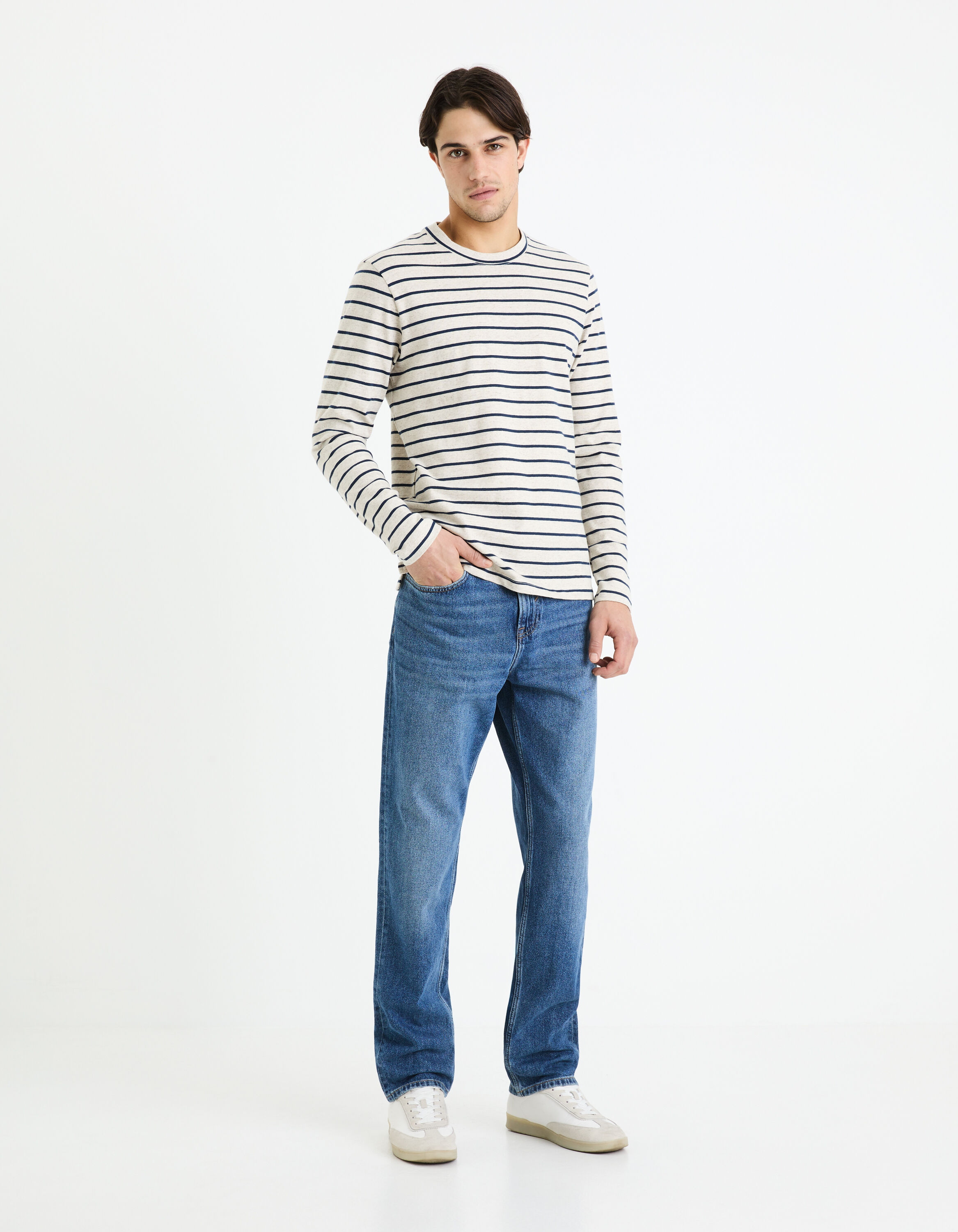 T-shirt &agrave; rayures - blanc