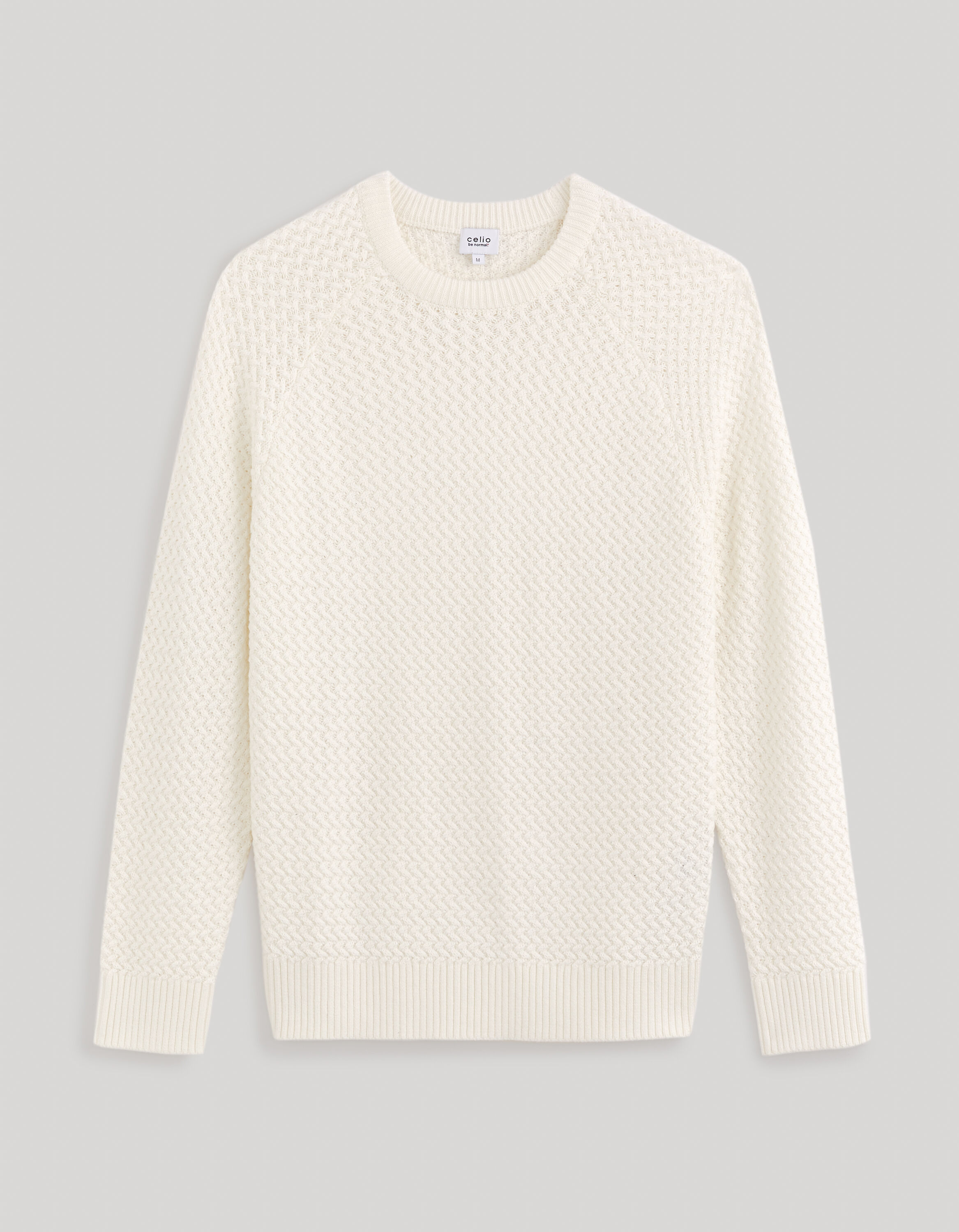 Pull col rond coton m&eacute;lang&eacute; - beige