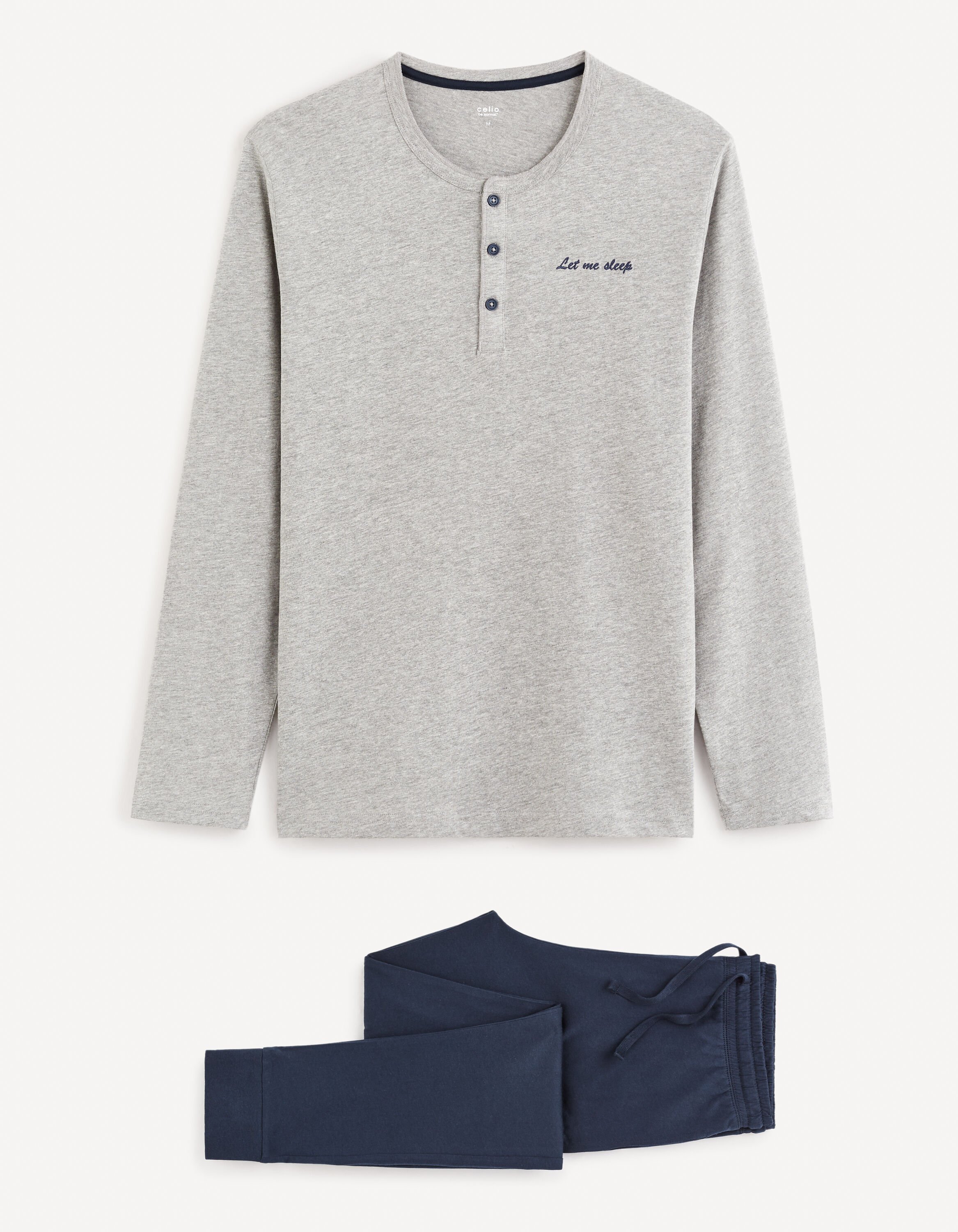 Pyjama coton m&eacute;lang&eacute; - gris et marine