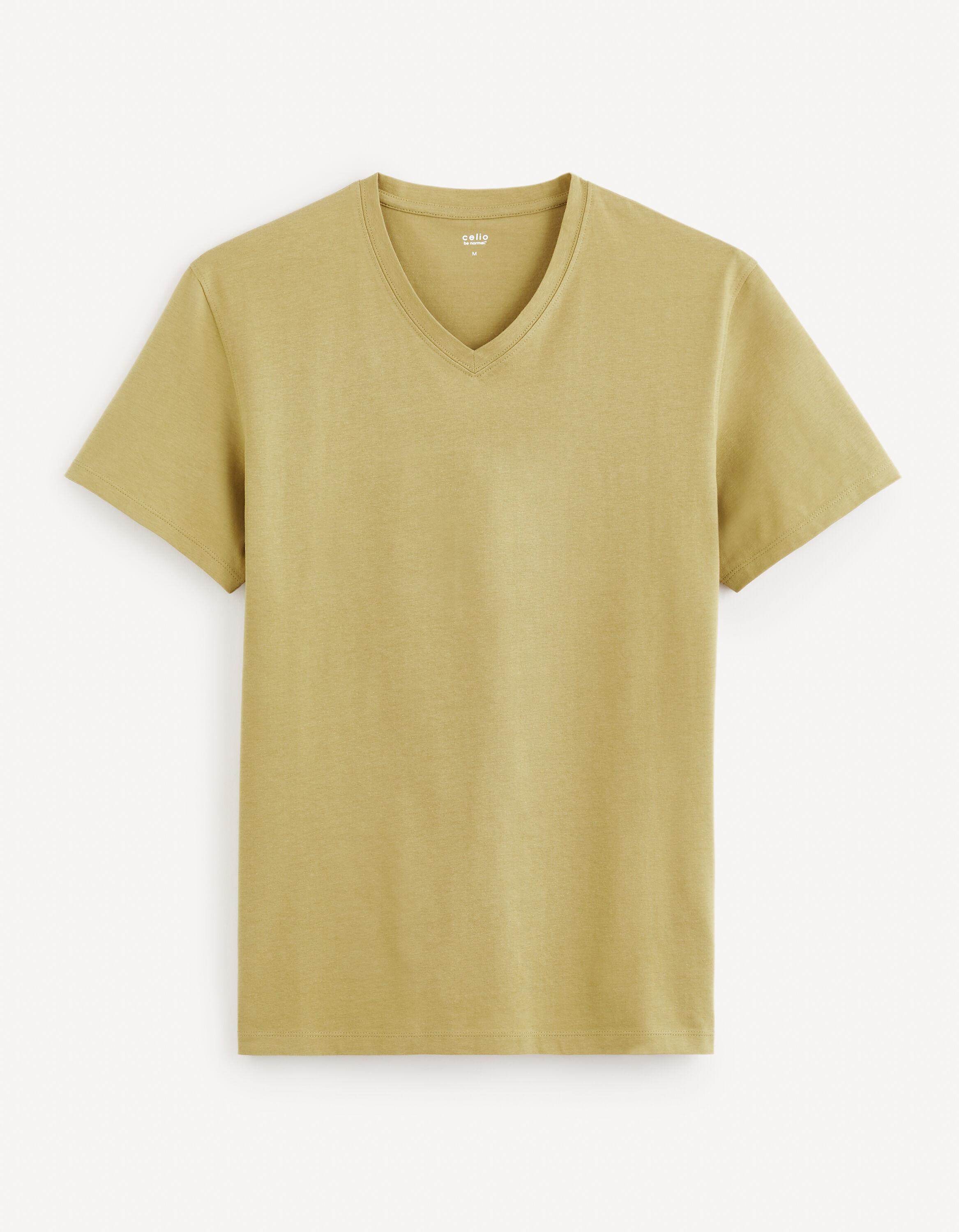T-shirt col V 100% coton -kaki