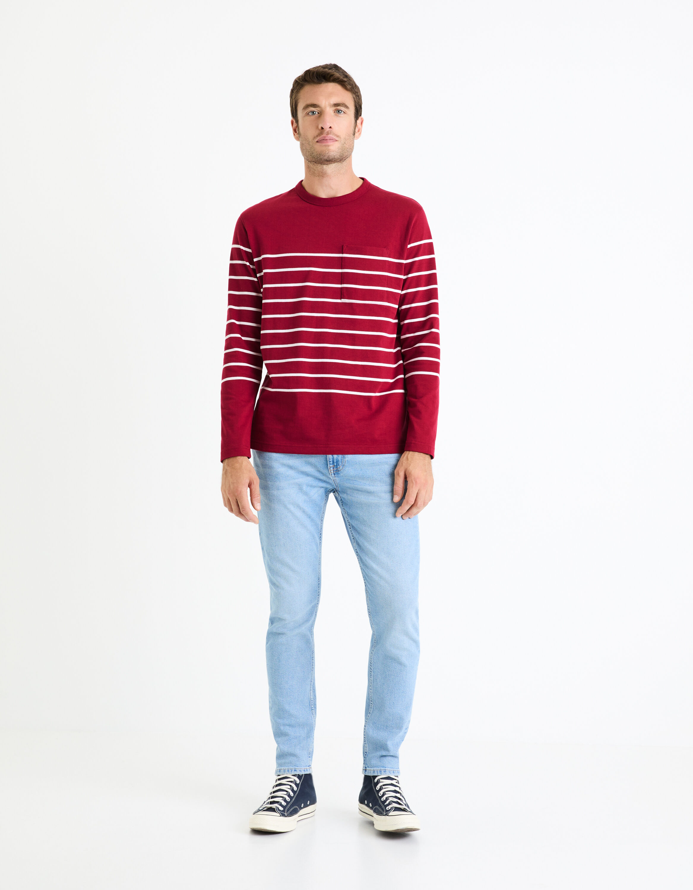 T-shirt manches longues boxy 100% coton - bordeaux