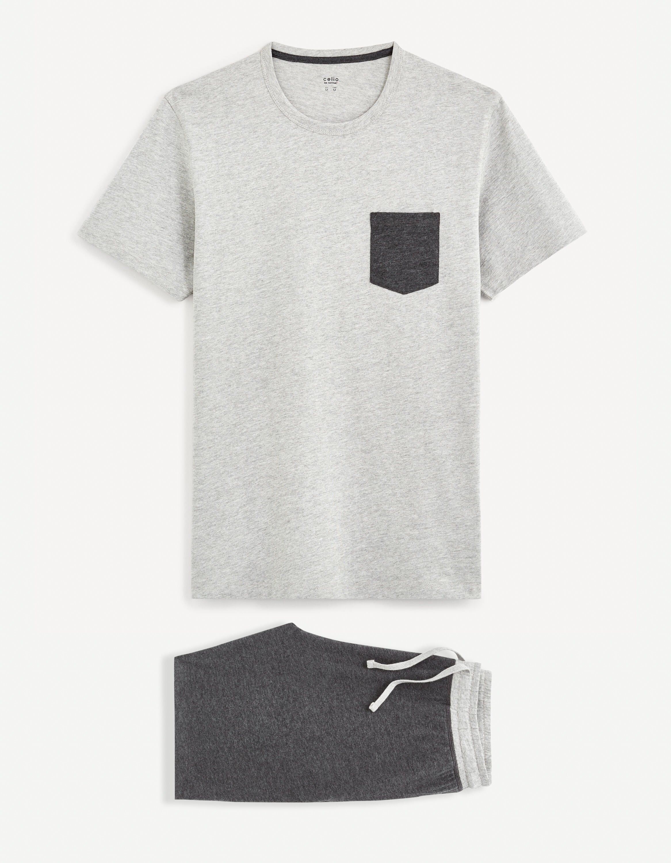 Pyjama coton m&eacute;lang&eacute; - gris chin&eacute;