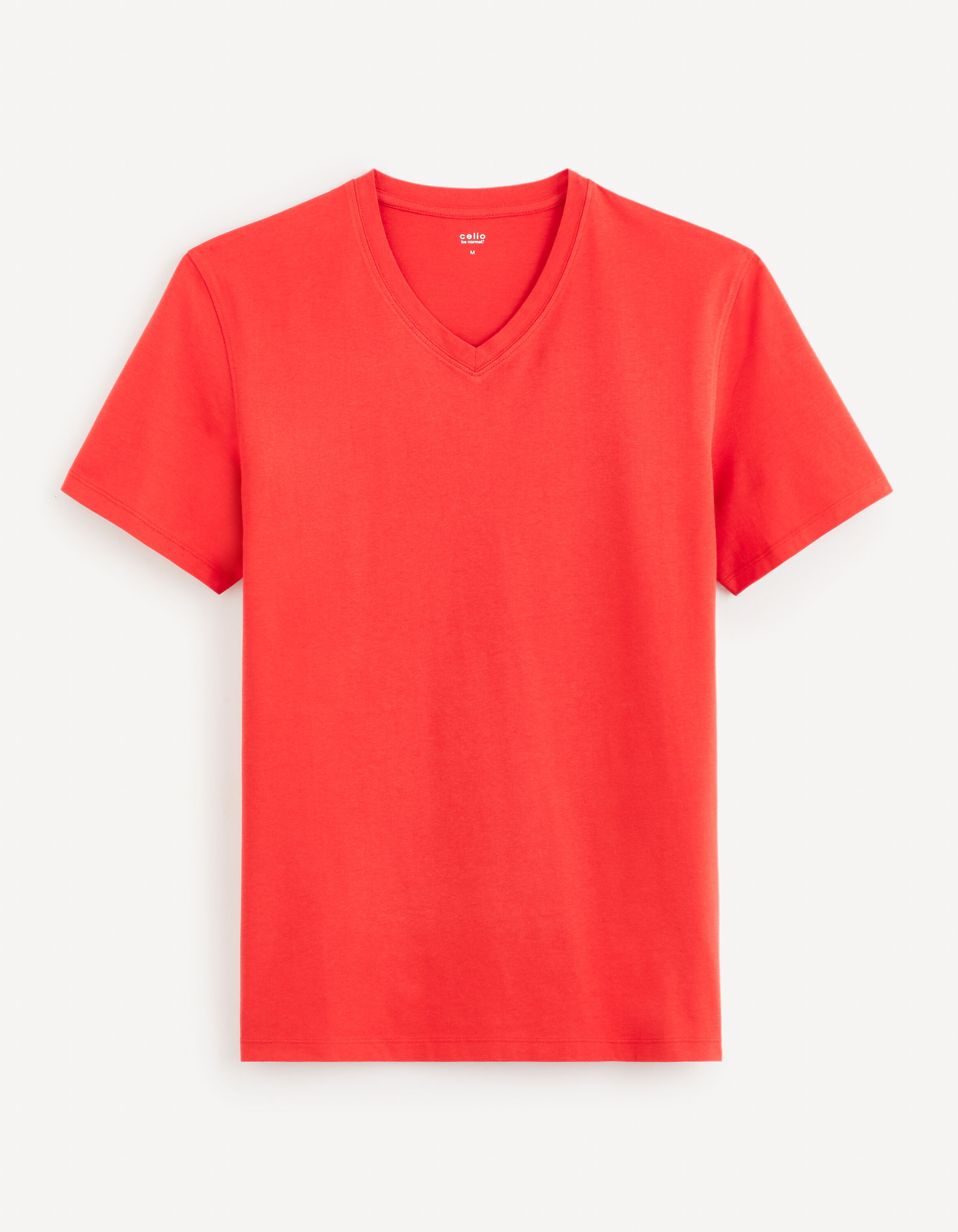 T-shirt col V 100% coton -rouge