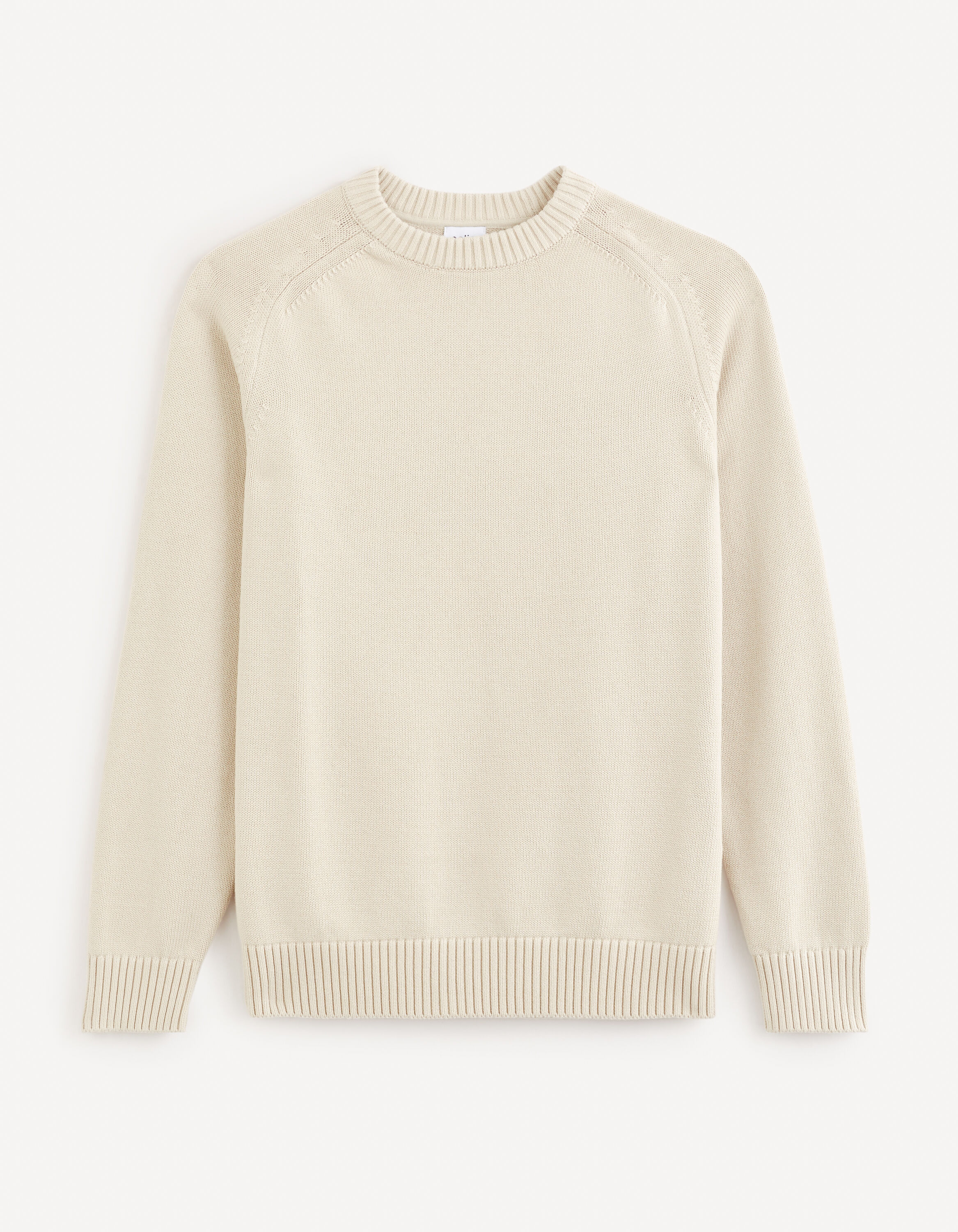 Pull col rond 100% coton - beige