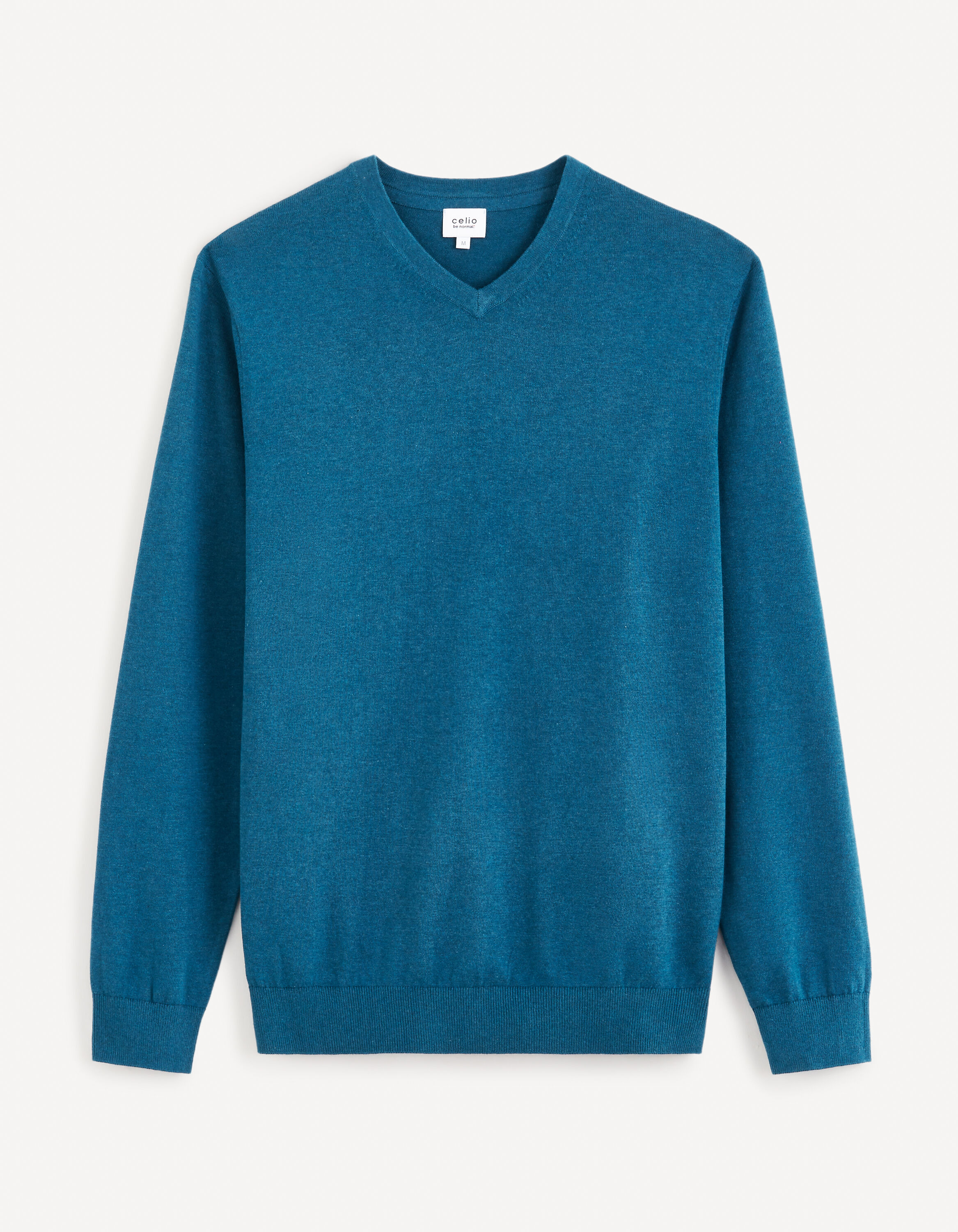 Pull col V 100% coton - bleu