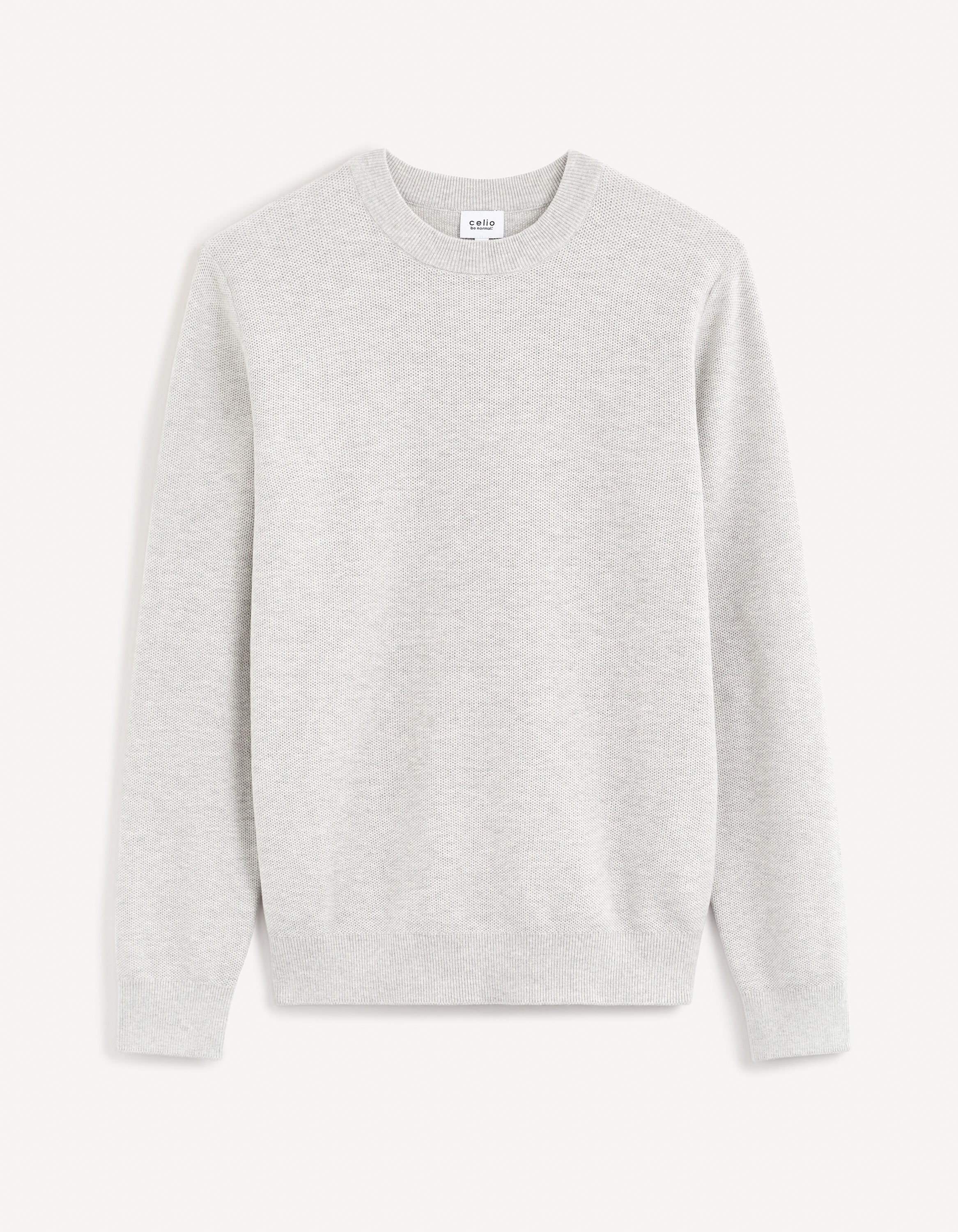 Pull col rond 100% coton - gris chin&eacute;