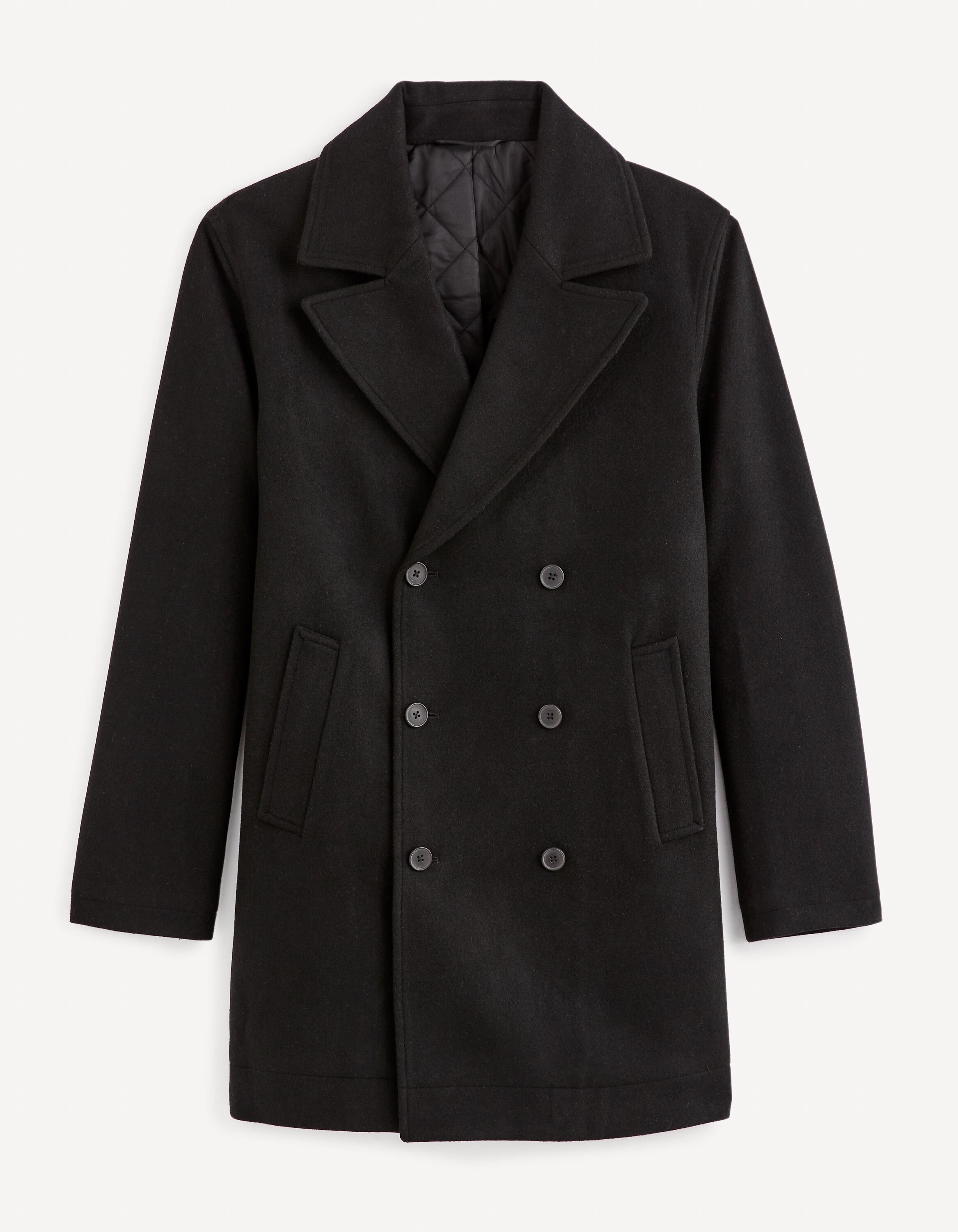Manteau crois&eacute; laine m&eacute;lang&eacute; - noir