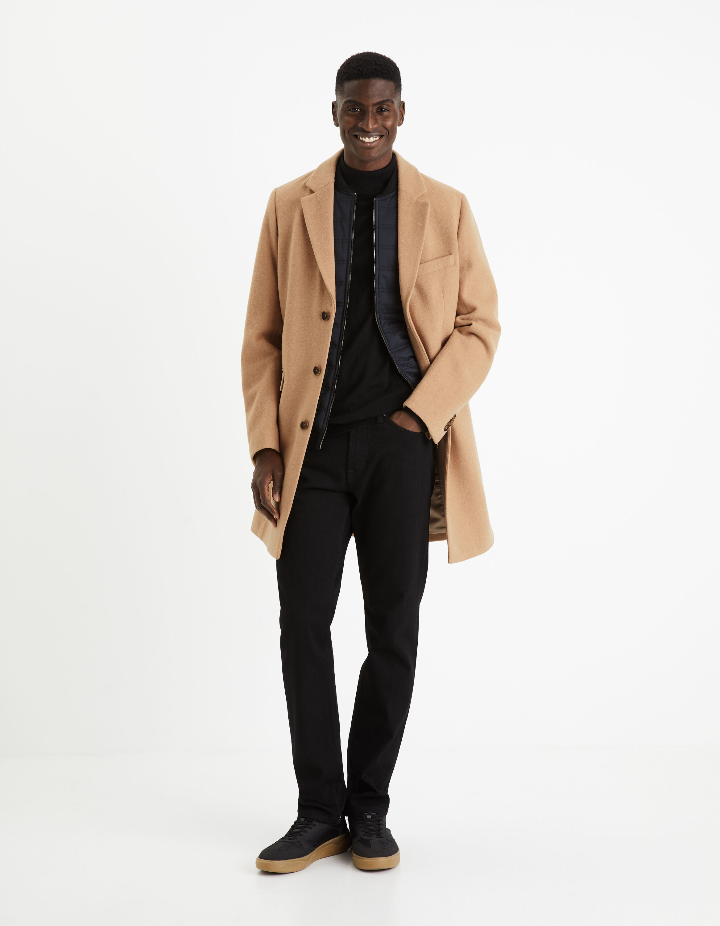 Manteau laine m&eacute;lang&eacute; - camel