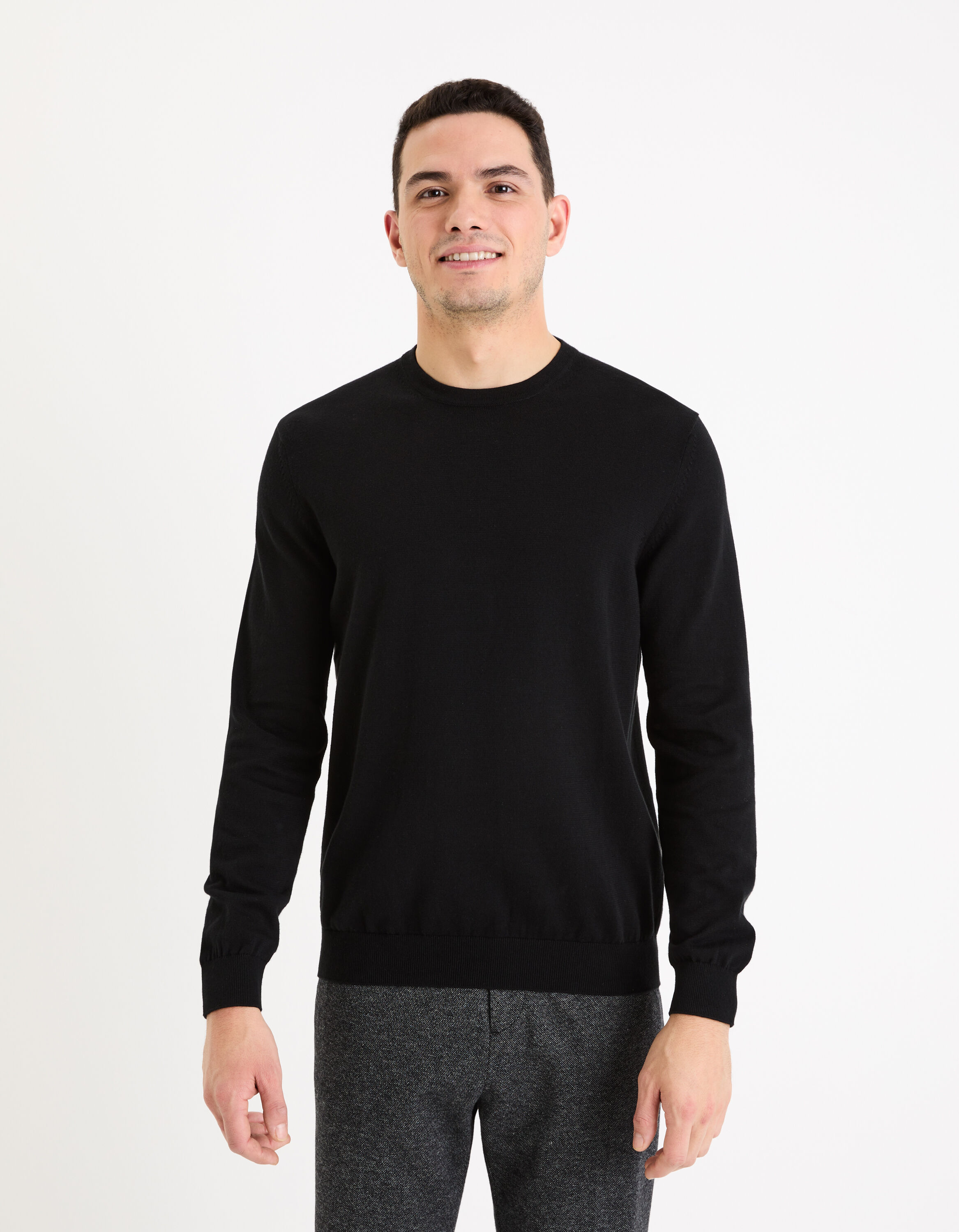 Pull col rond 100% coton - noir