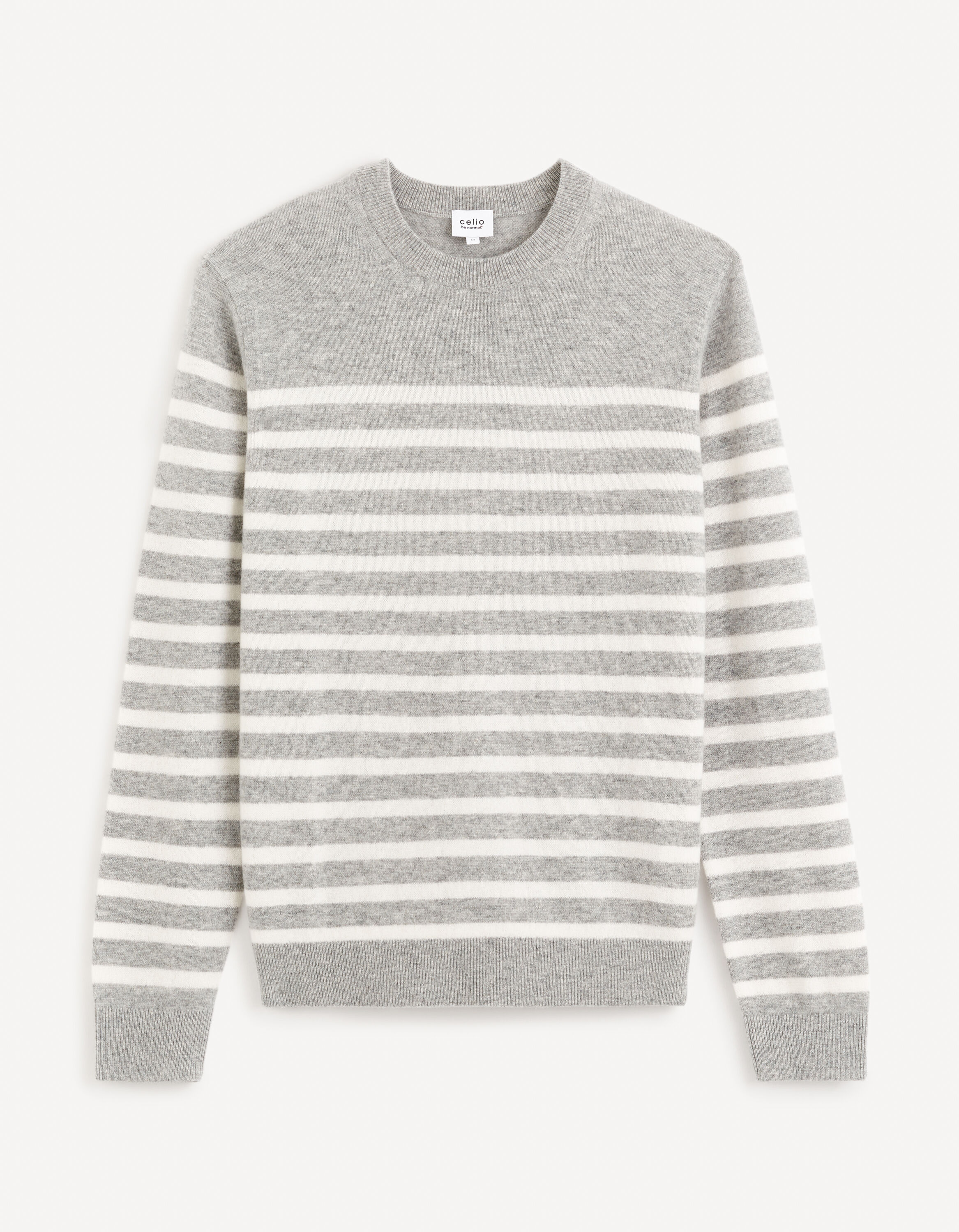 Pull col rond en laine et cachemire - gris chin&eacute;