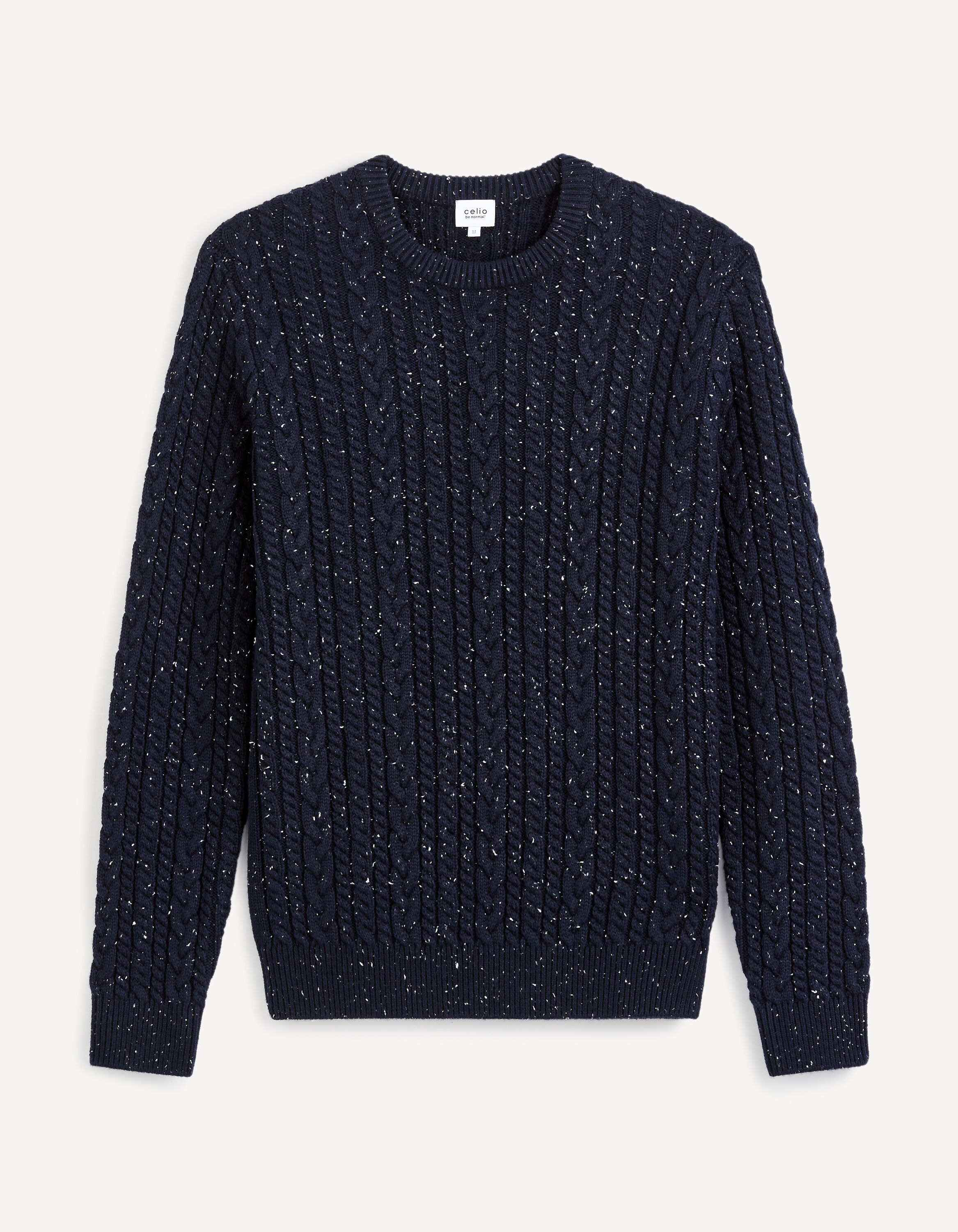 Pull col rond coton m&eacute;lang&eacute; - marine