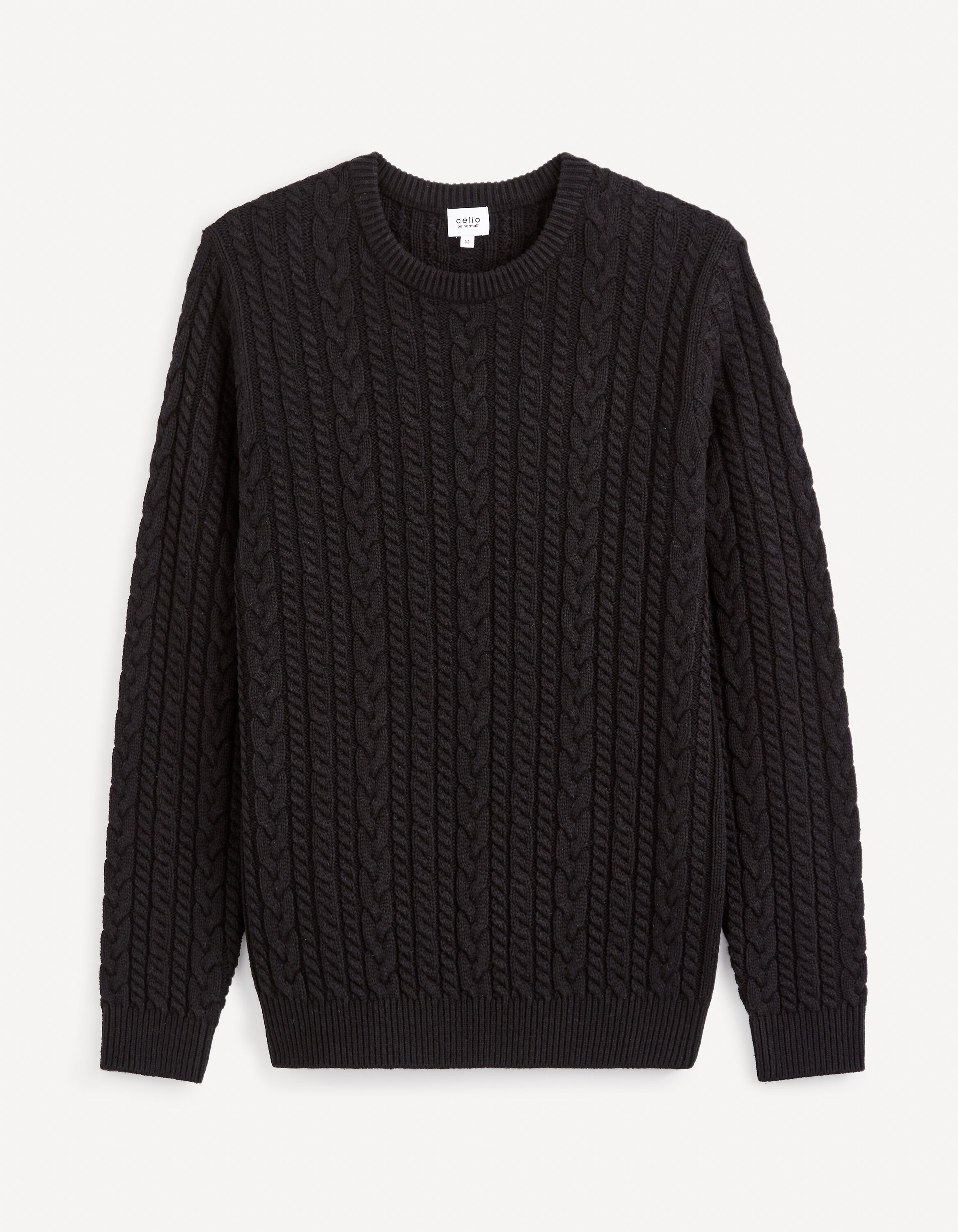 Pull col rond coton m&eacute;lang&eacute; - noir