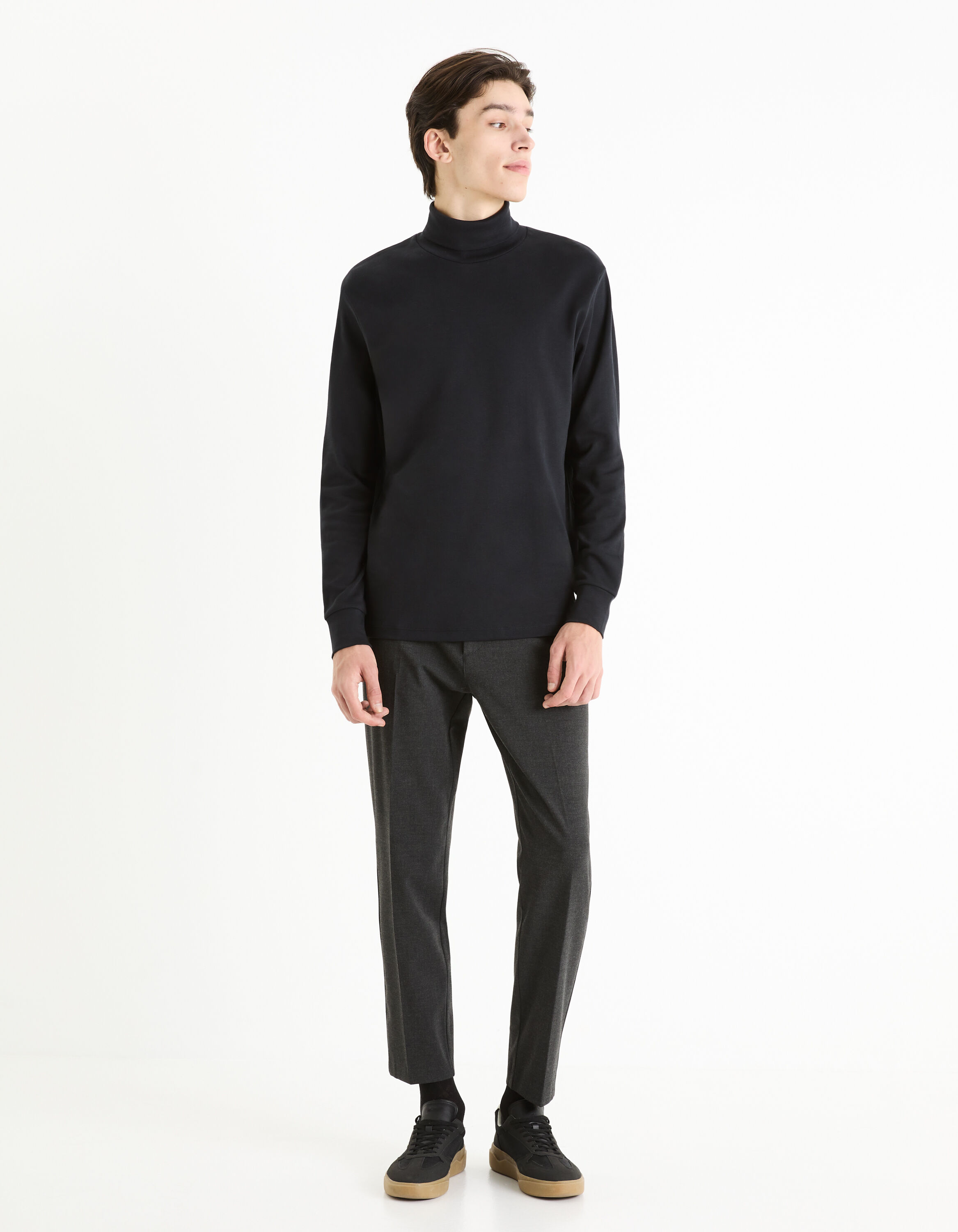 T-shirt col roul&eacute; straight 100% coton - noir