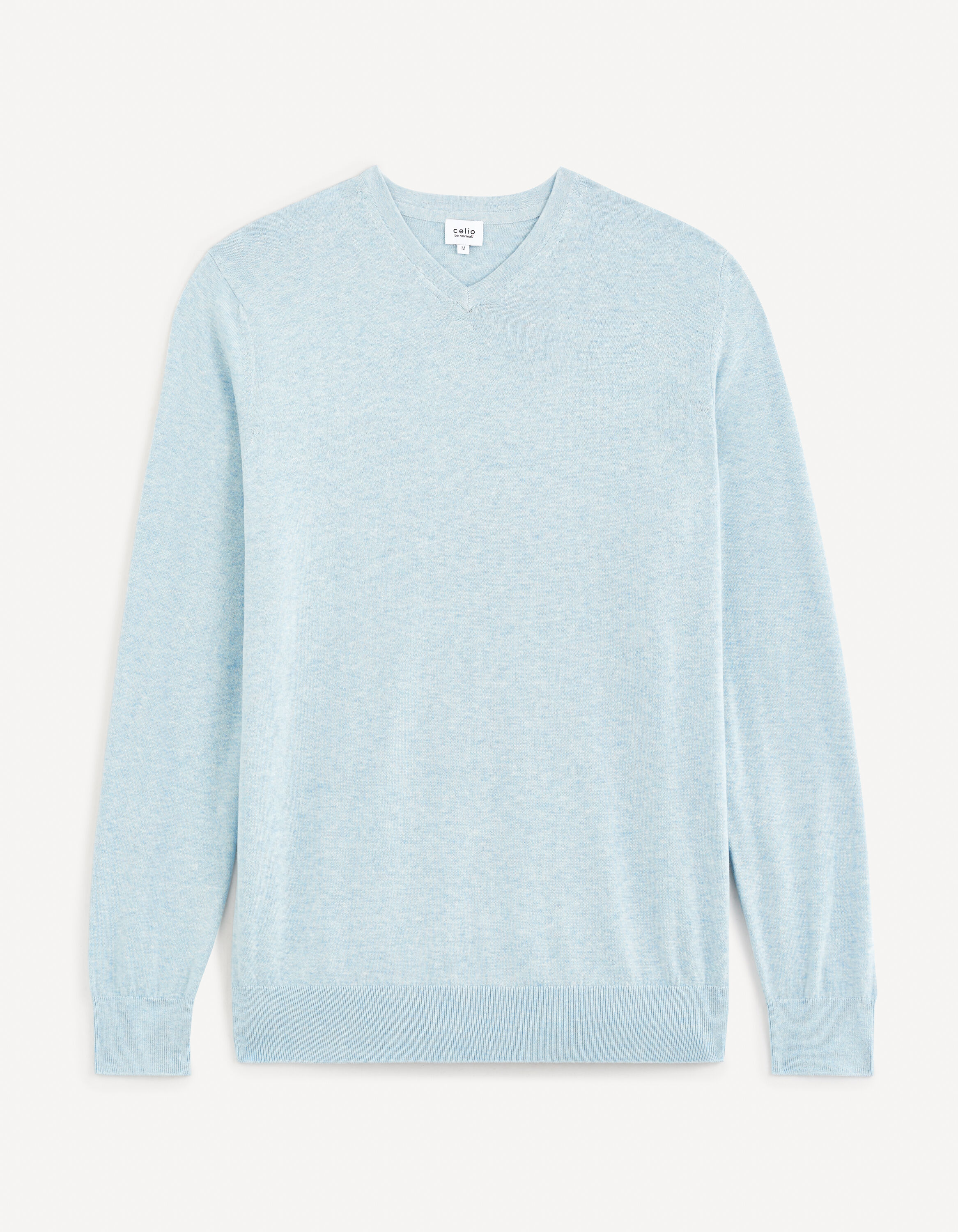 Pull col V 100% coton - bleu clair