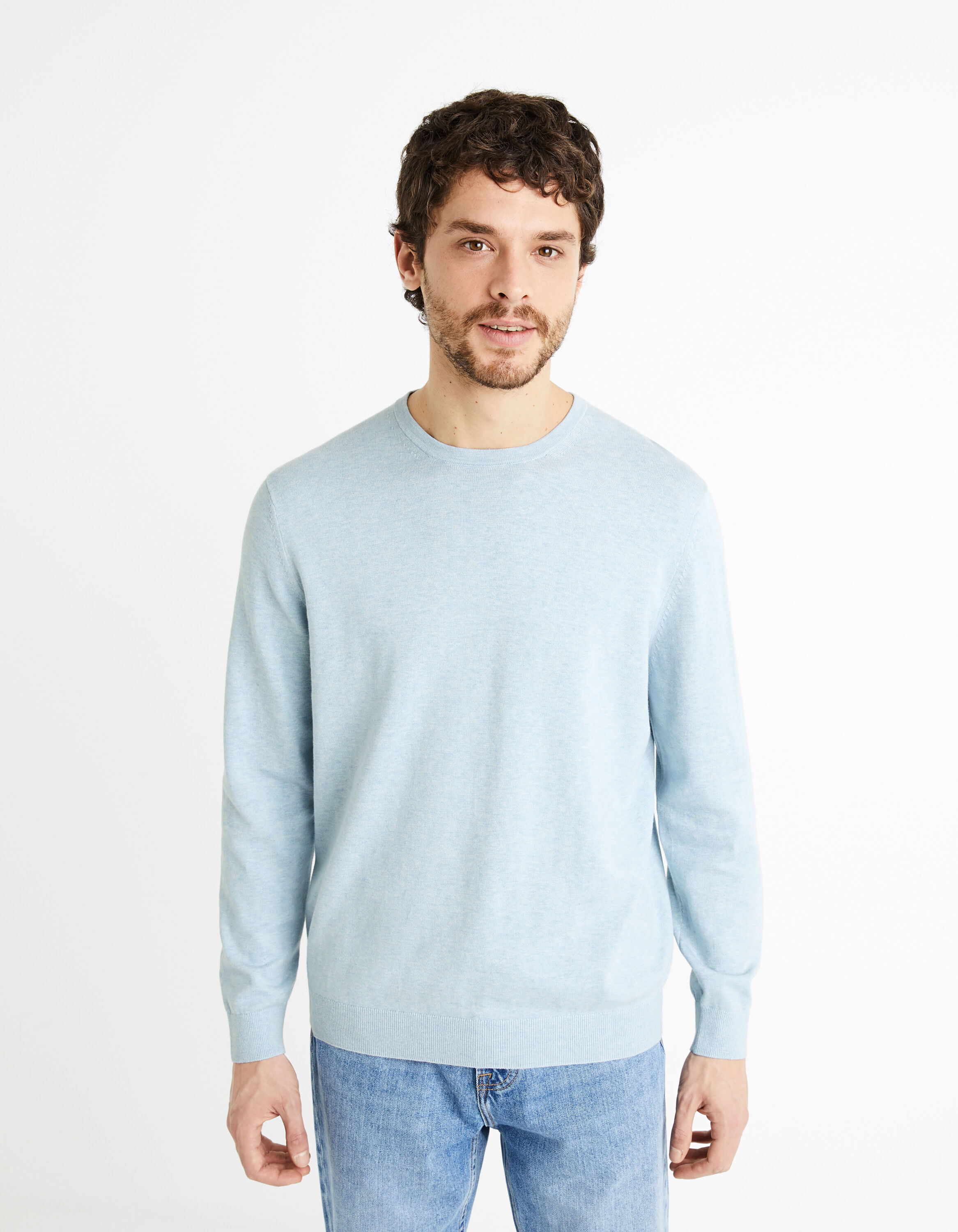 Pull col rond 100% coton - bleu clair