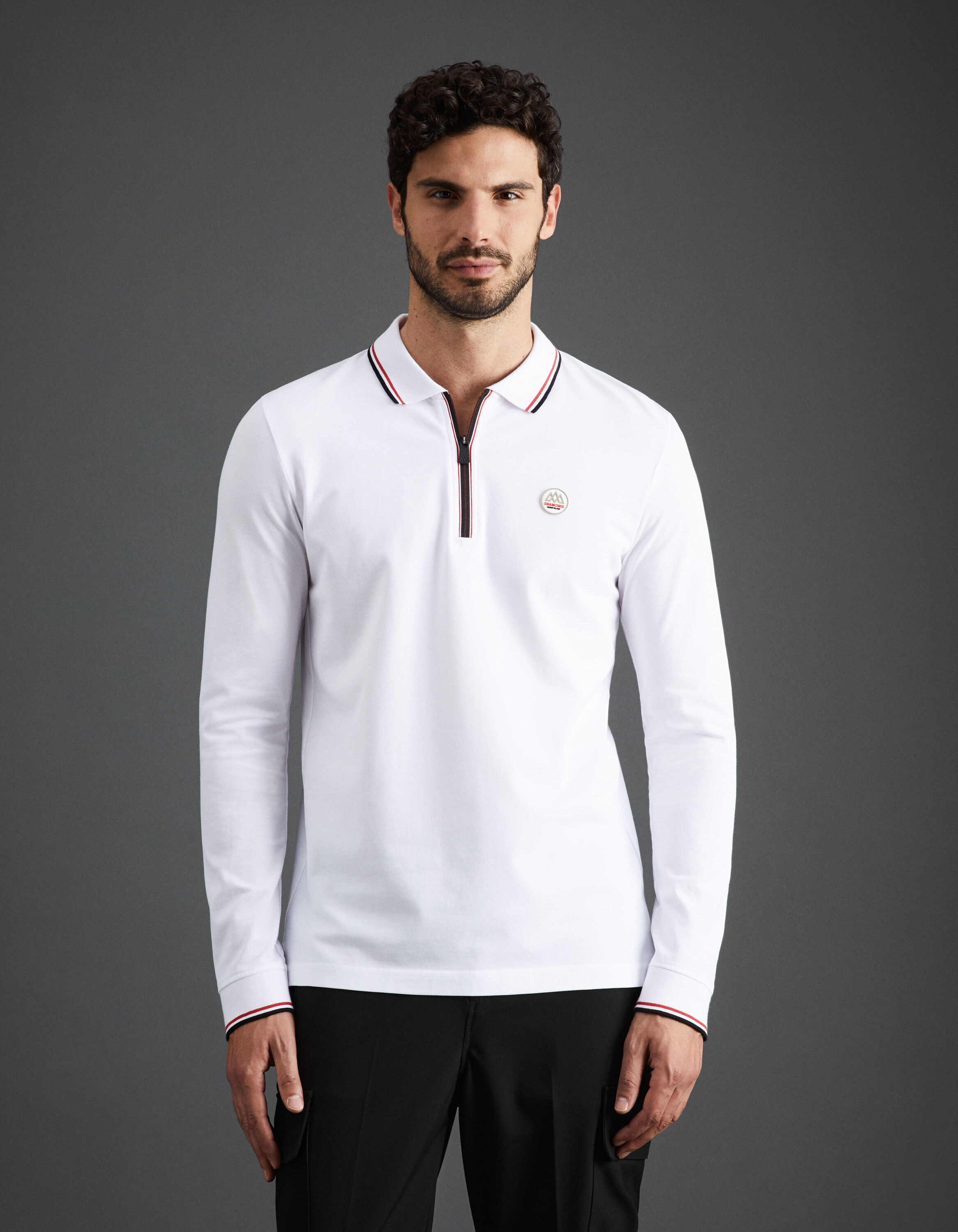 Chamonix-Mont-Blanc - Polo zipp&eacute; manches longues blanc