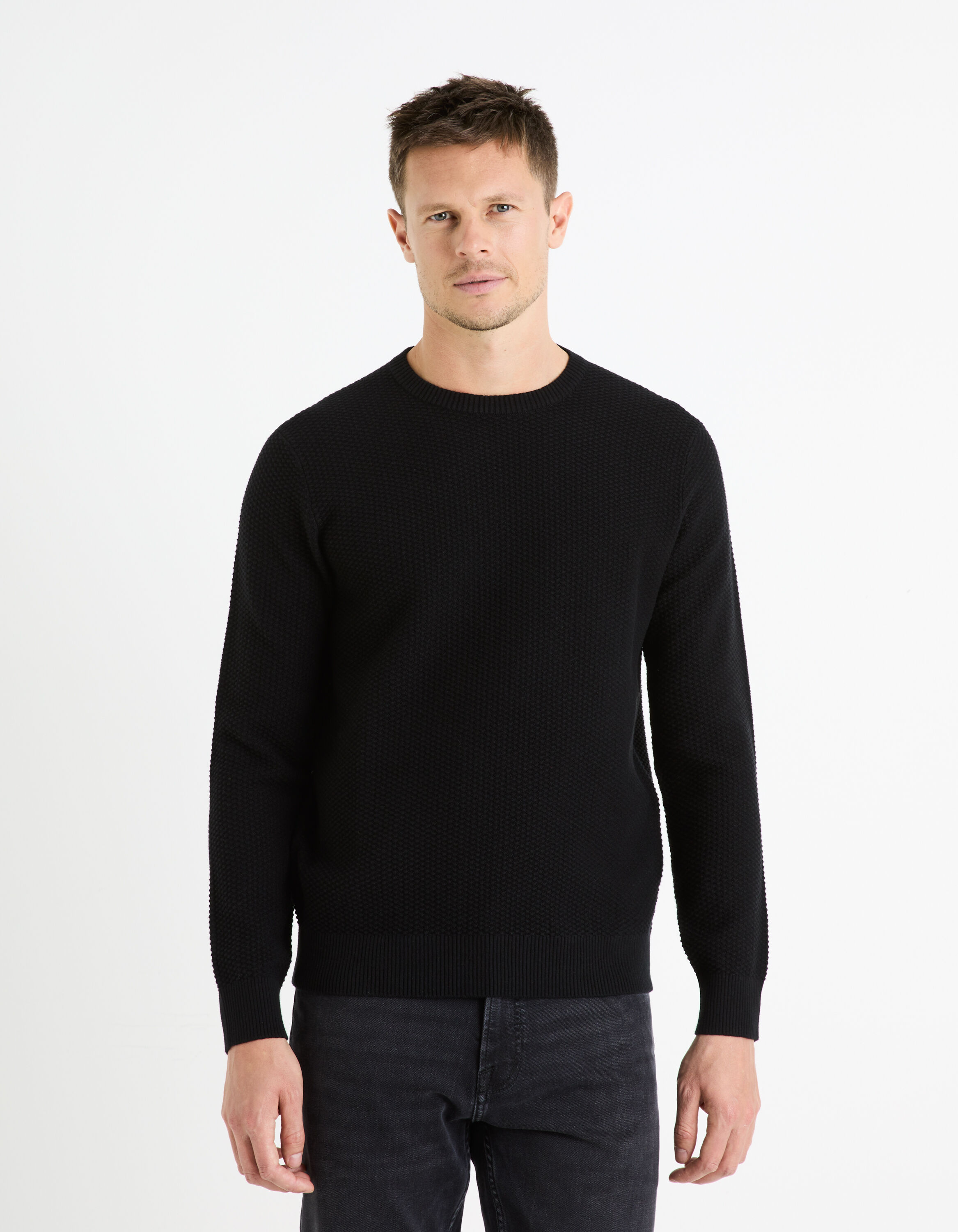 Pull col rond 100% coton - noir