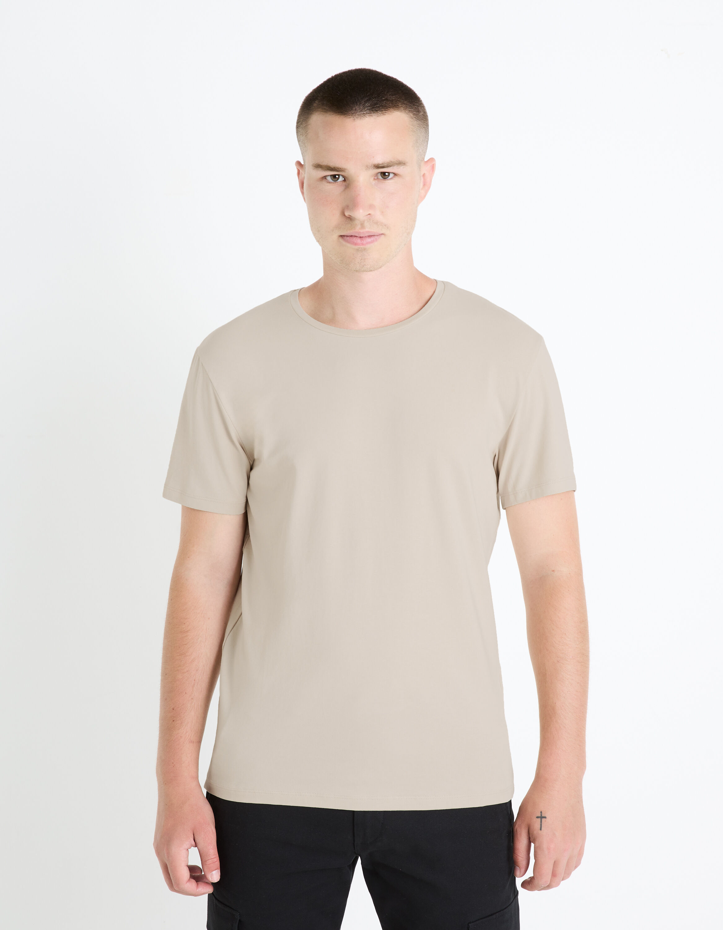 T-shirt col rond coton stretch - beige