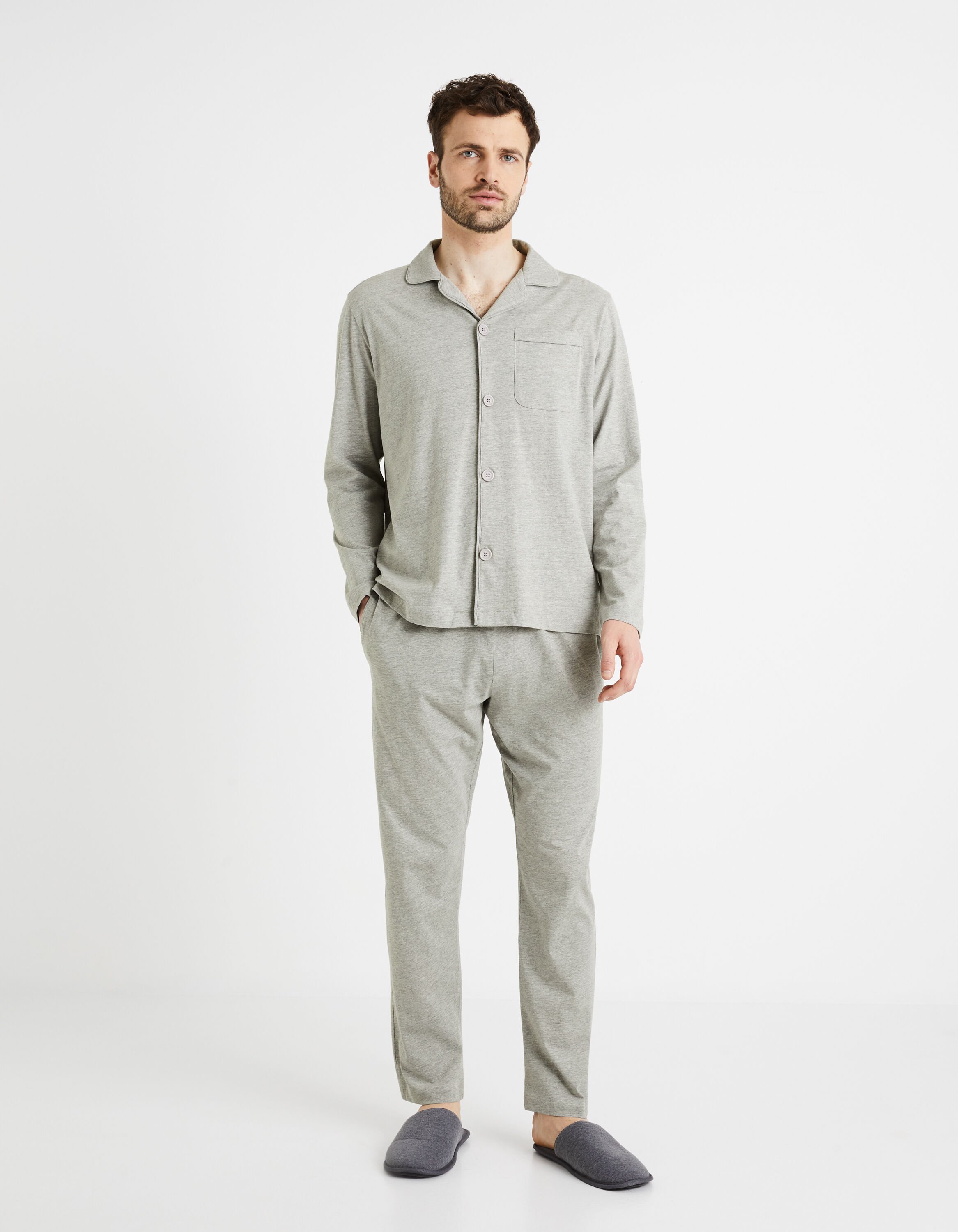 Pyjama coton m&eacute;lang&eacute; - gris chin&eacute;