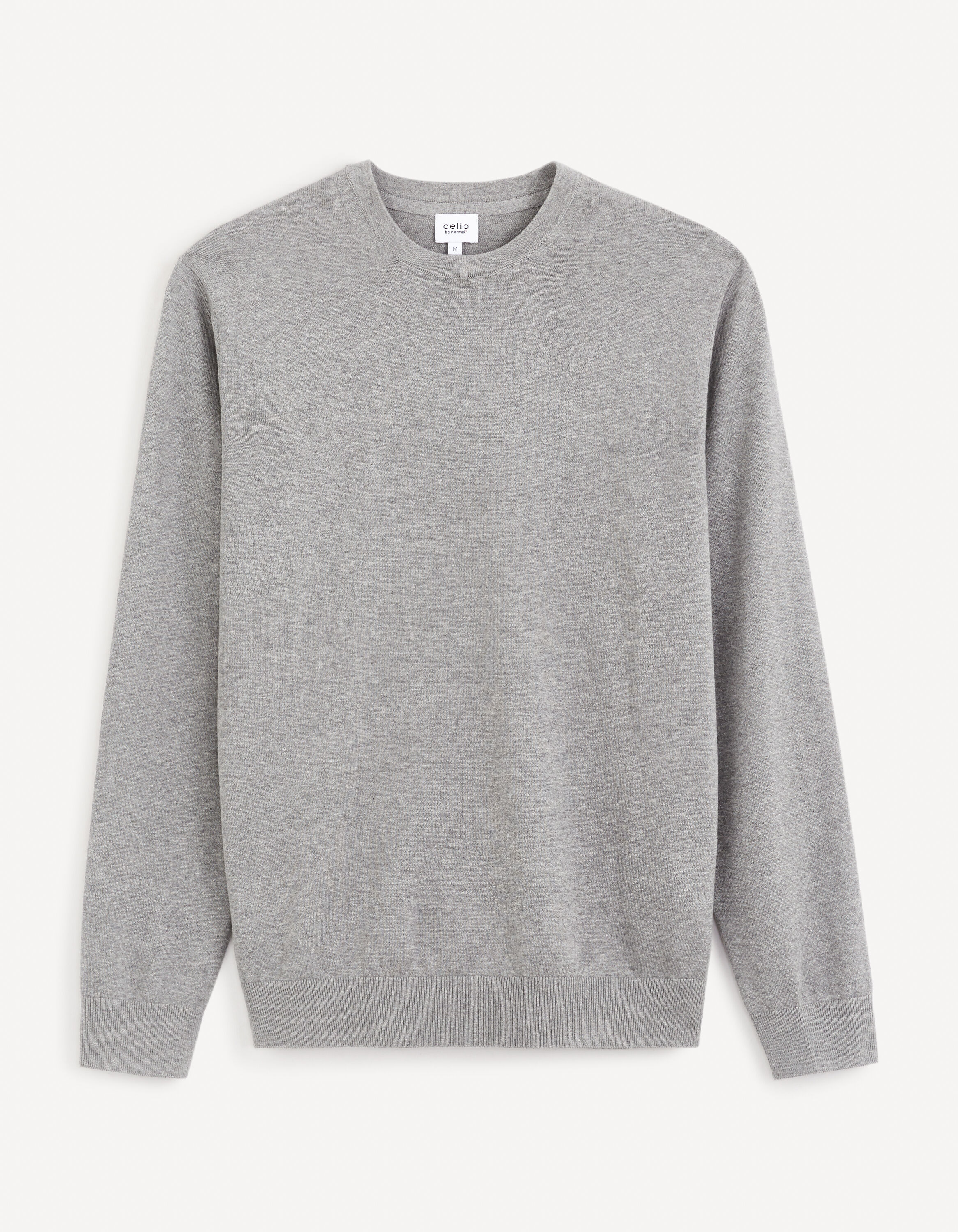 Pull col rond 100% coton - gris chine