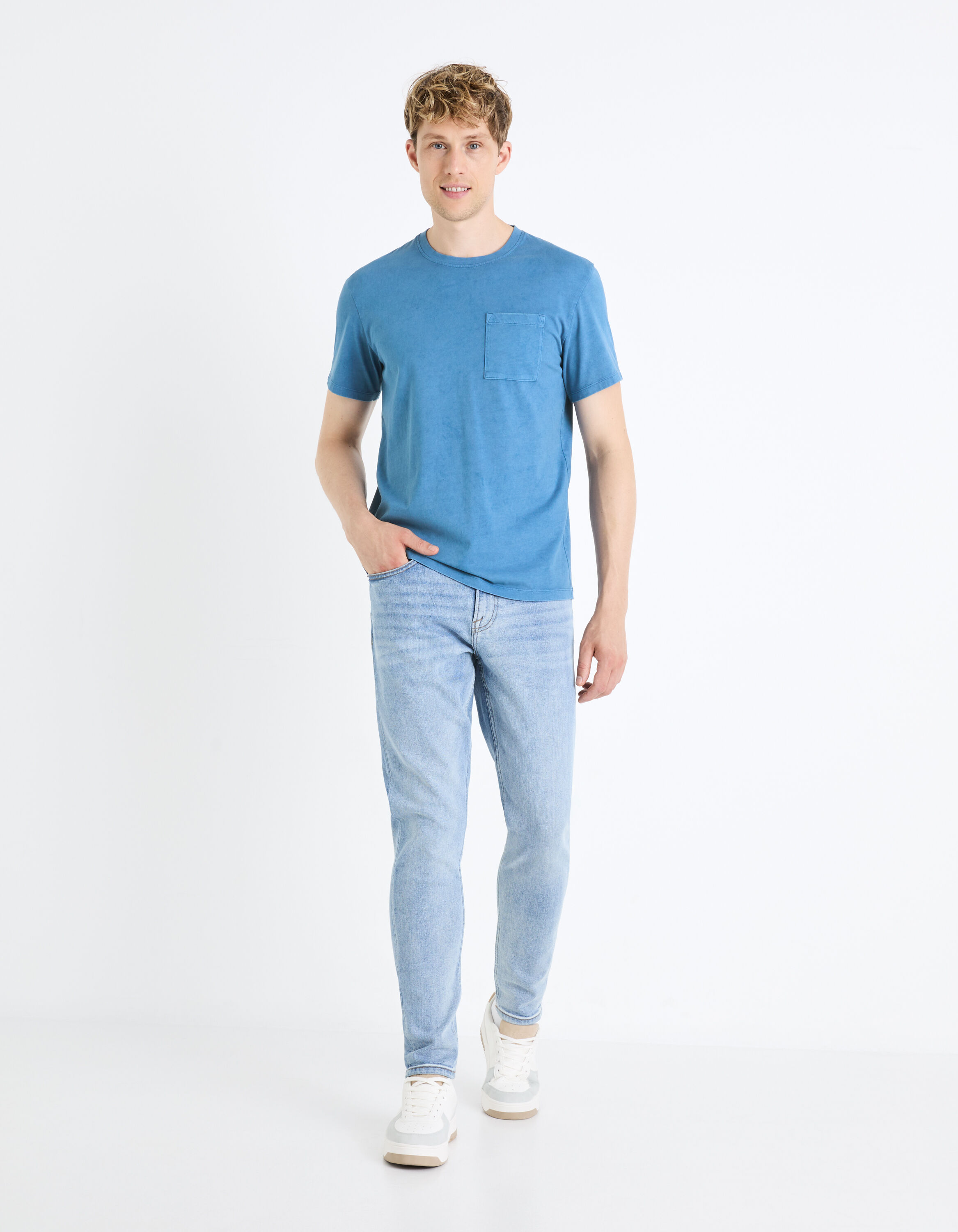 T-shirt col rond 100% coton - bleu