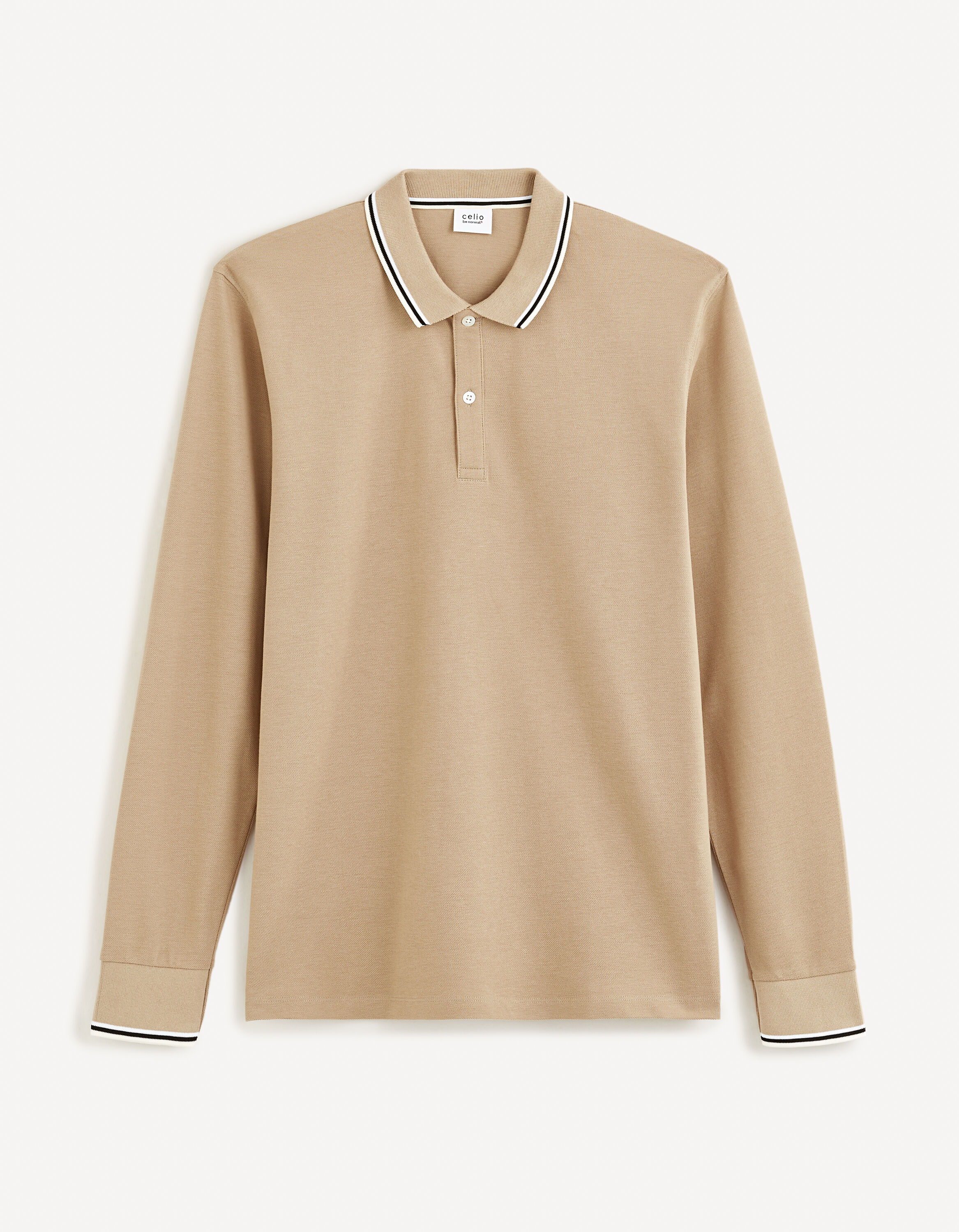 Polo piqu&eacute; manches longues - beige