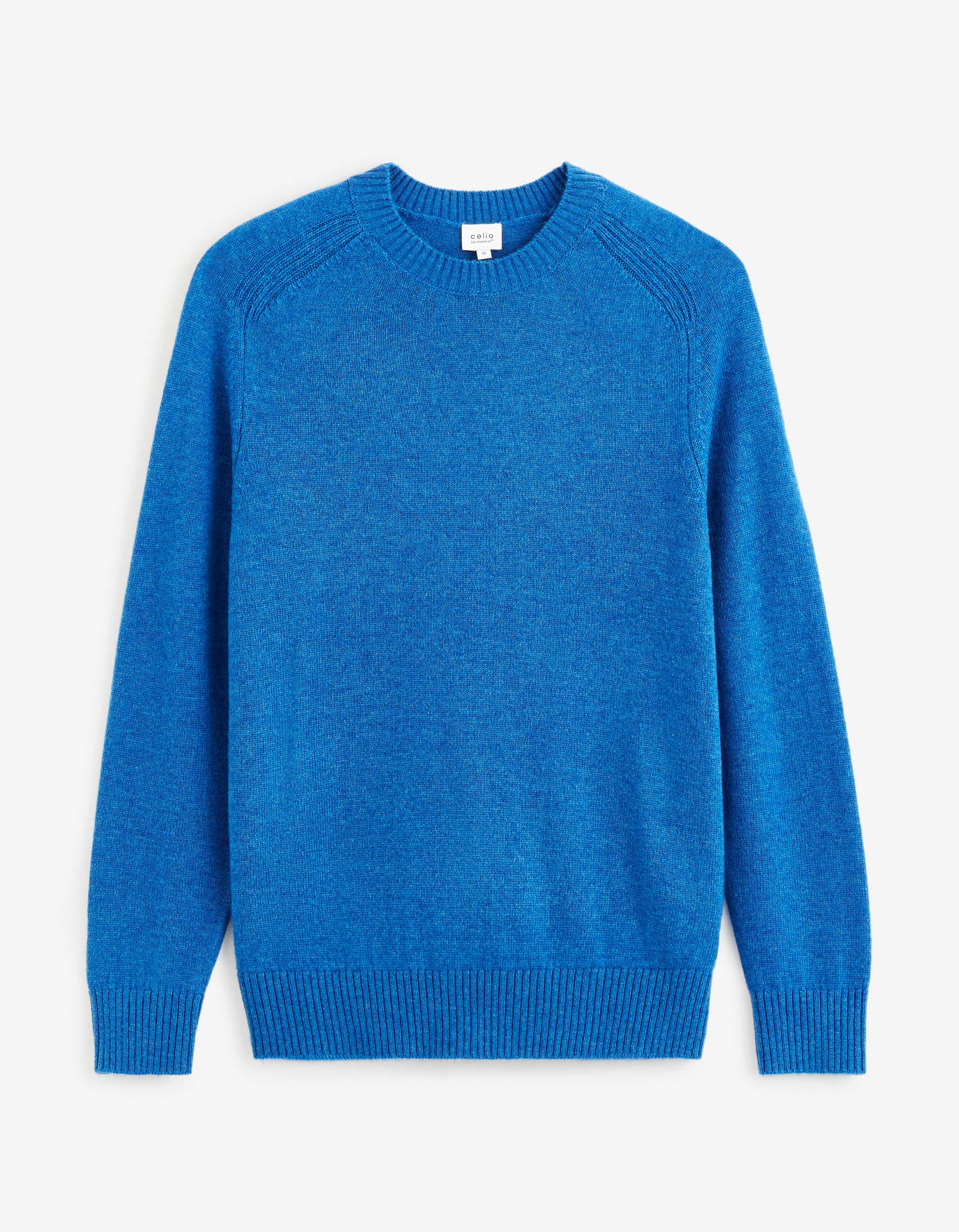 Pull col rond 100% laine - bleu