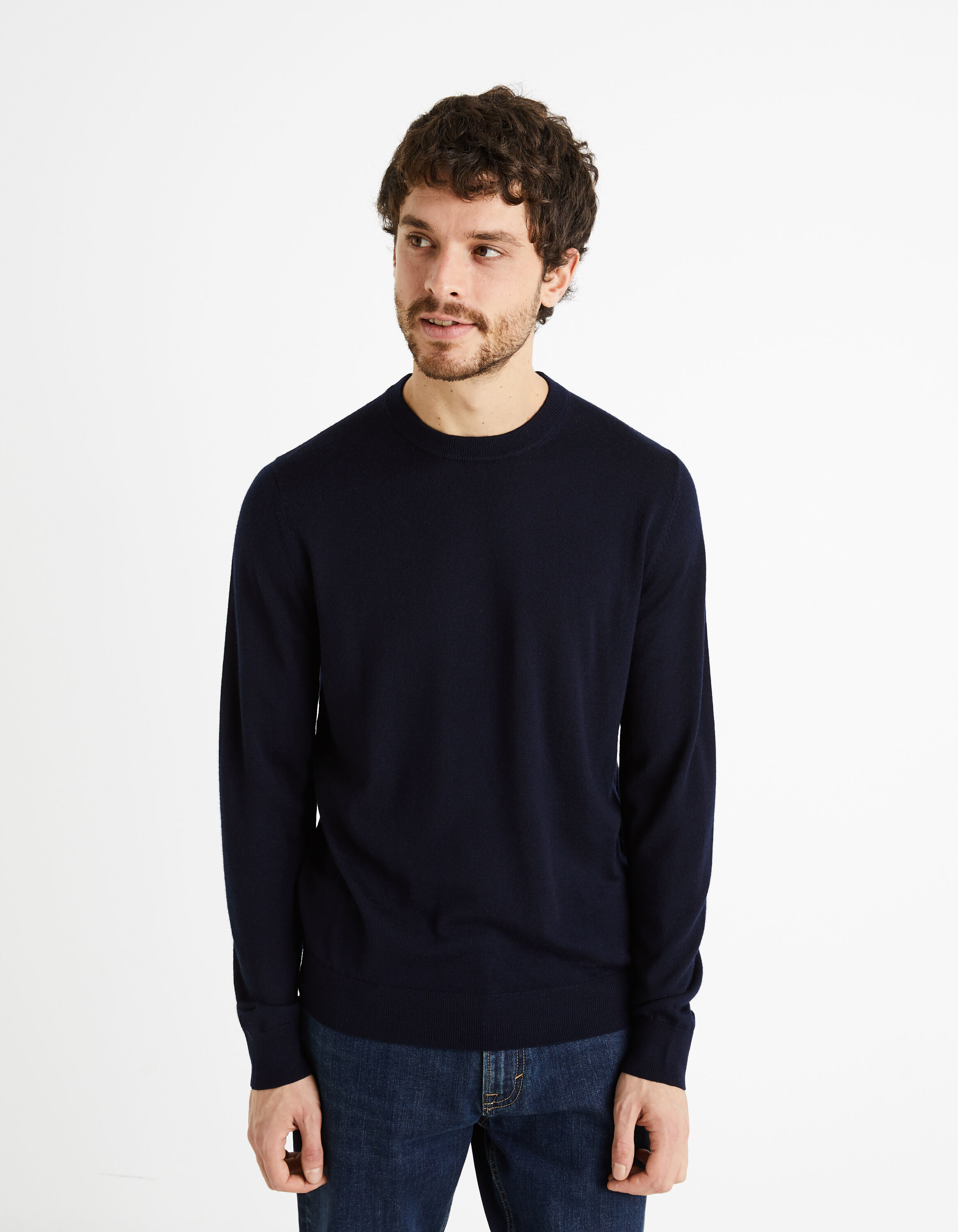 Pull col rond 100% laine m&eacute;rinos - marine