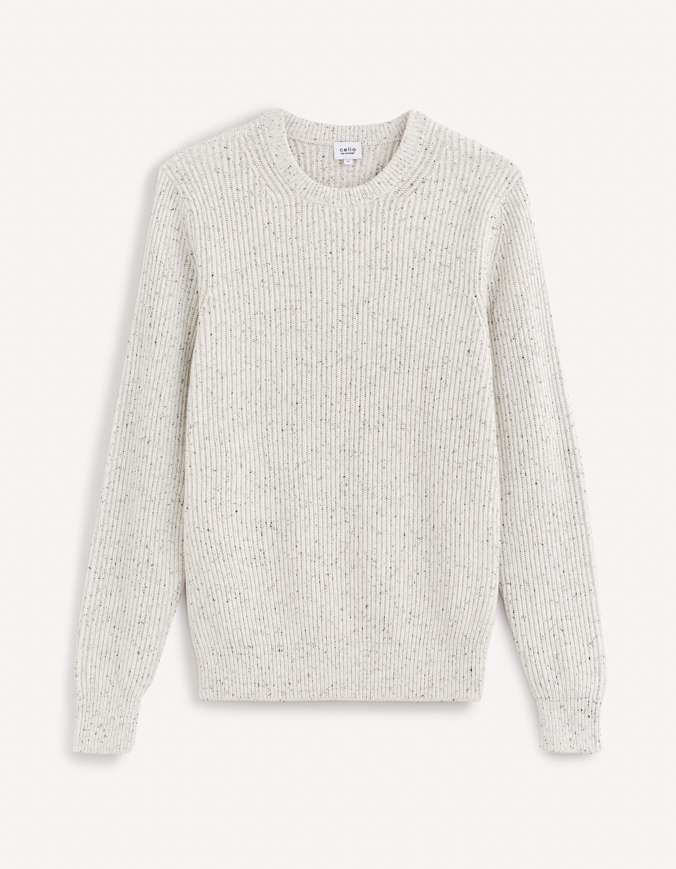 Pull col rond coton m&eacute;lang&eacute; - blanc