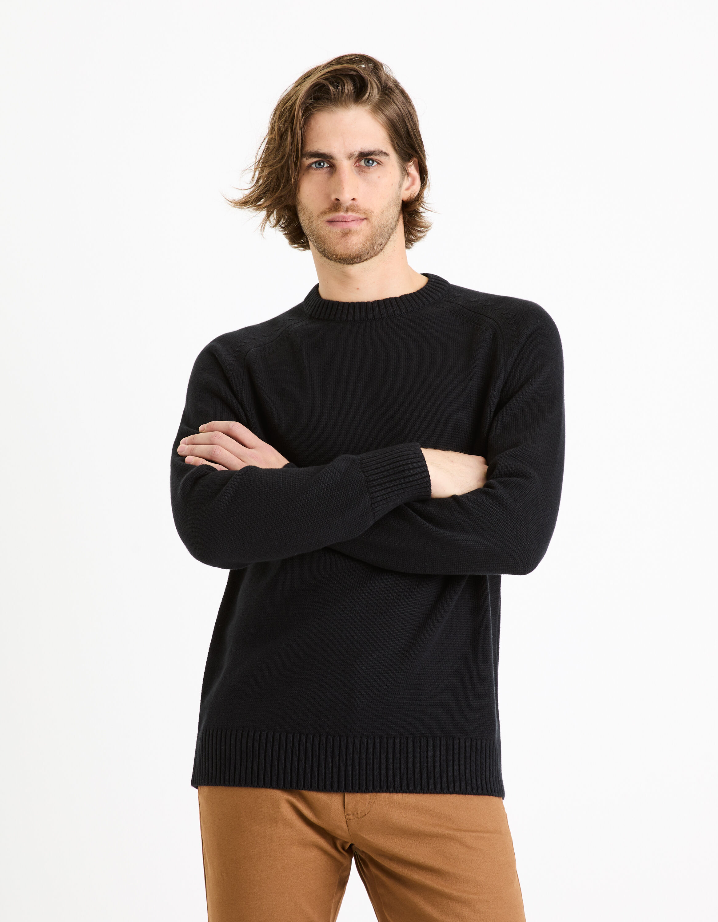 Pull col rond 100% coton - noir